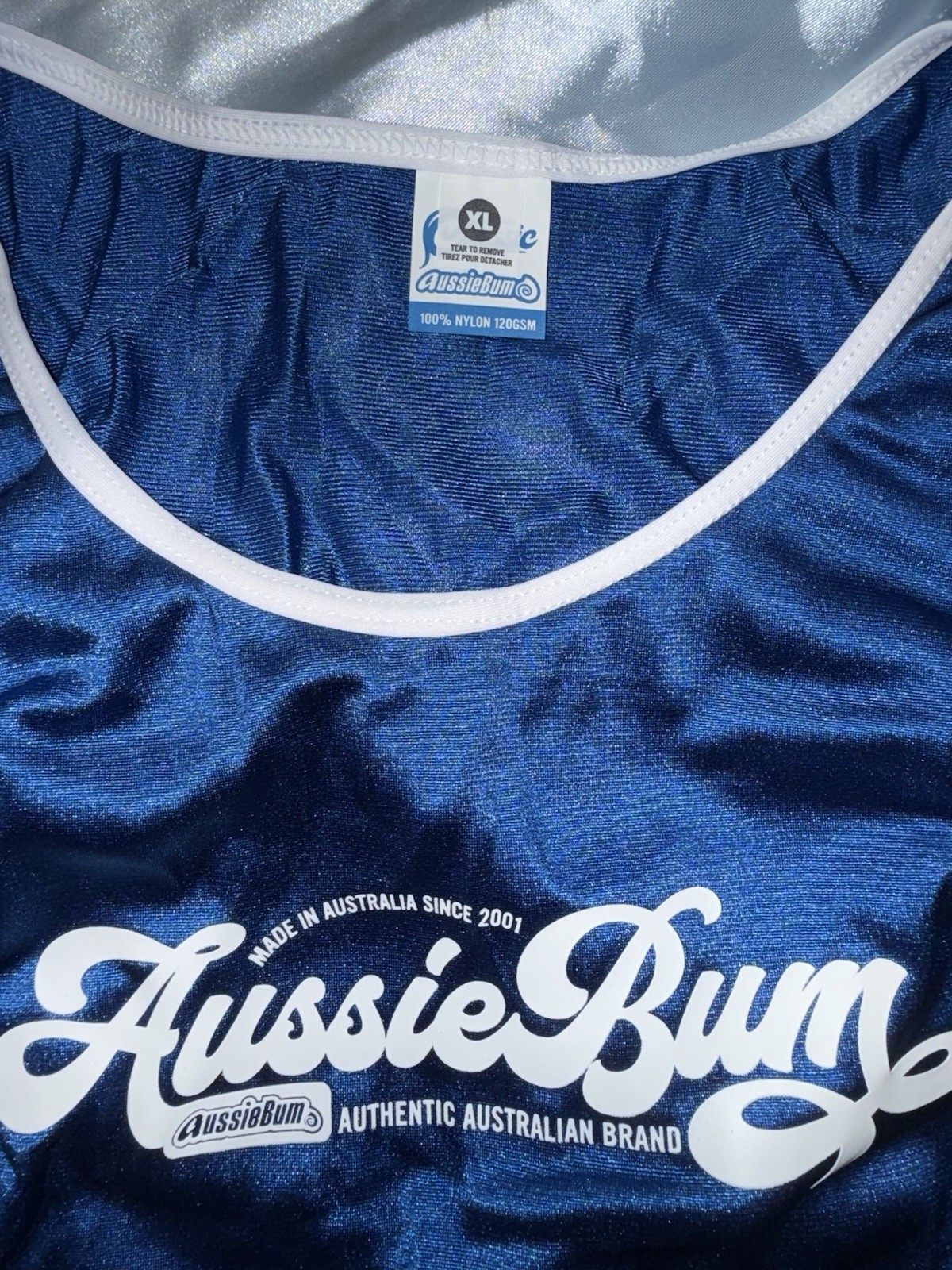 🔥 NEW AussieBum SILKY Nylon Tank Top Surfing Men XL NAVY BLUE Aussie Bum Glanz