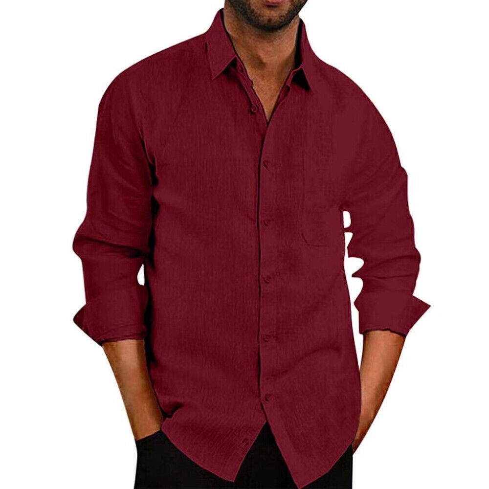Mens Turn-Down Collar Long Sleeve Shirts Formal Classic Business Tops Blouse Tee