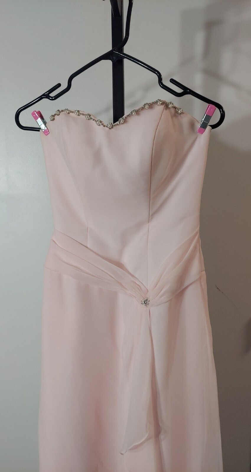 Mori Lee By Madeline Gardner Light Pink With Pearls Long Formal Dress, Size 3/4