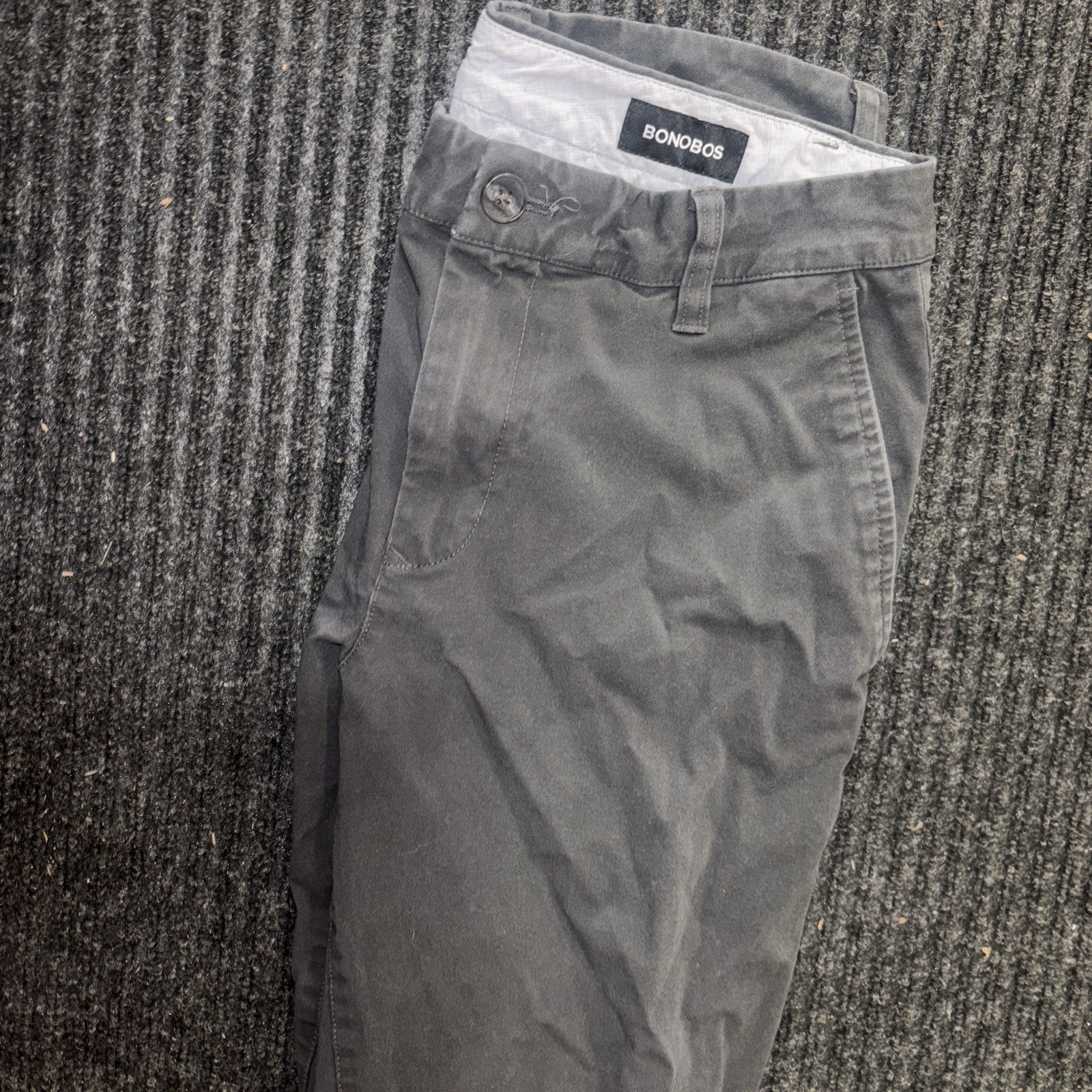 Bonobos Gray Slim Fit Chino Pants 32W Cotton Twill Flat Front Pockets