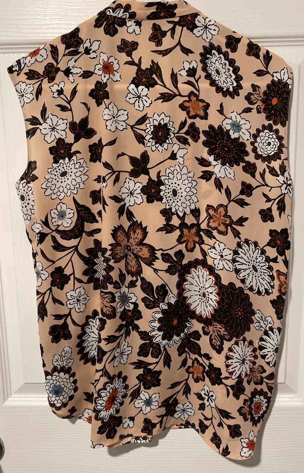 LOFT Women’s S Floral Sleeveless Tie V-Neck Woven Brown, Peach, Tan Blouse