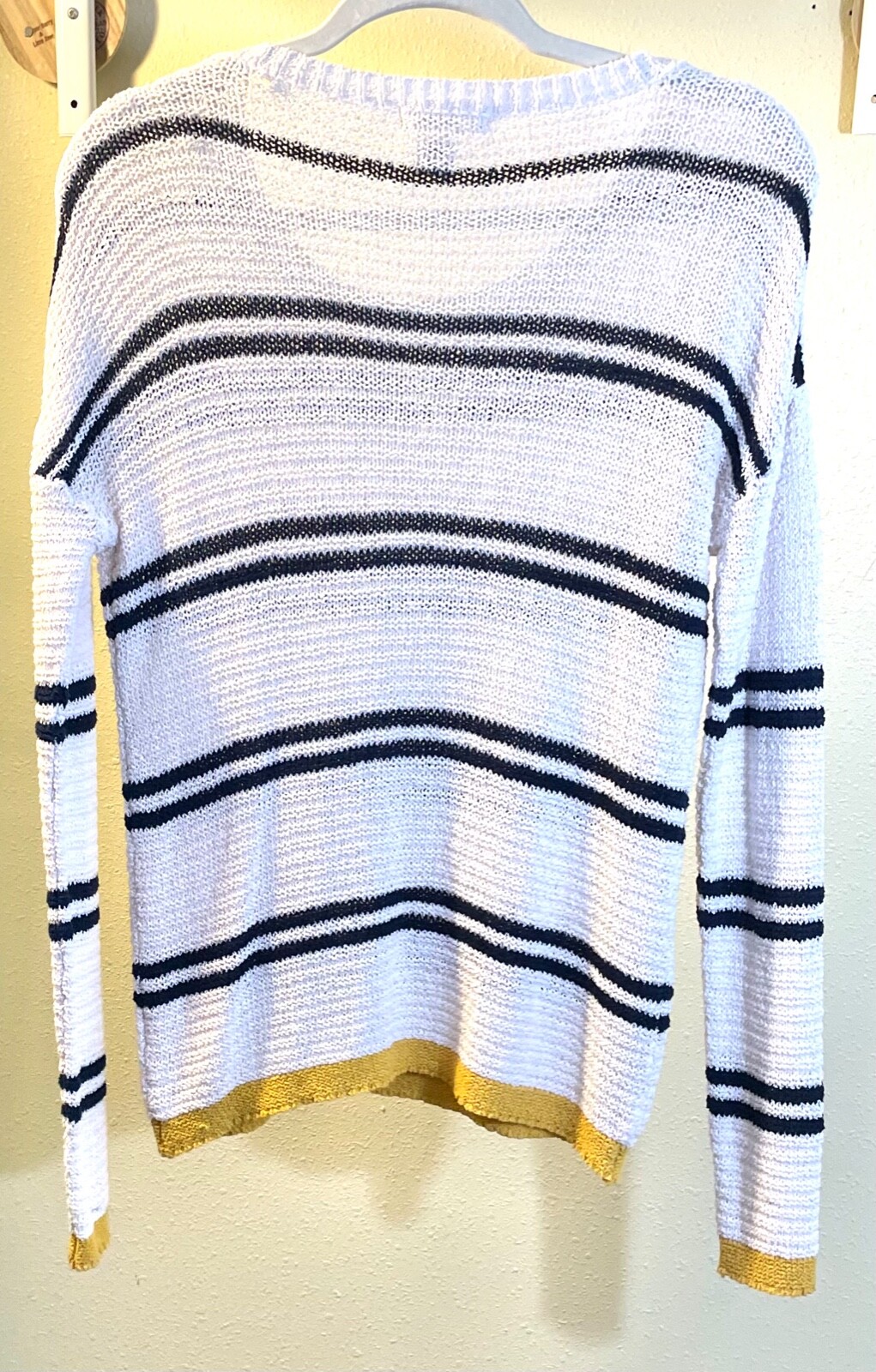 Artisan NY Womens Size Small Sweater Top Open Weave White Blue Gold Nautical