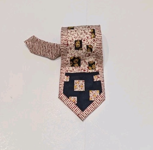 Kuk Jae Red White Navy Yellow Geometric 100% Silk Hand Woven Tie Korean Made