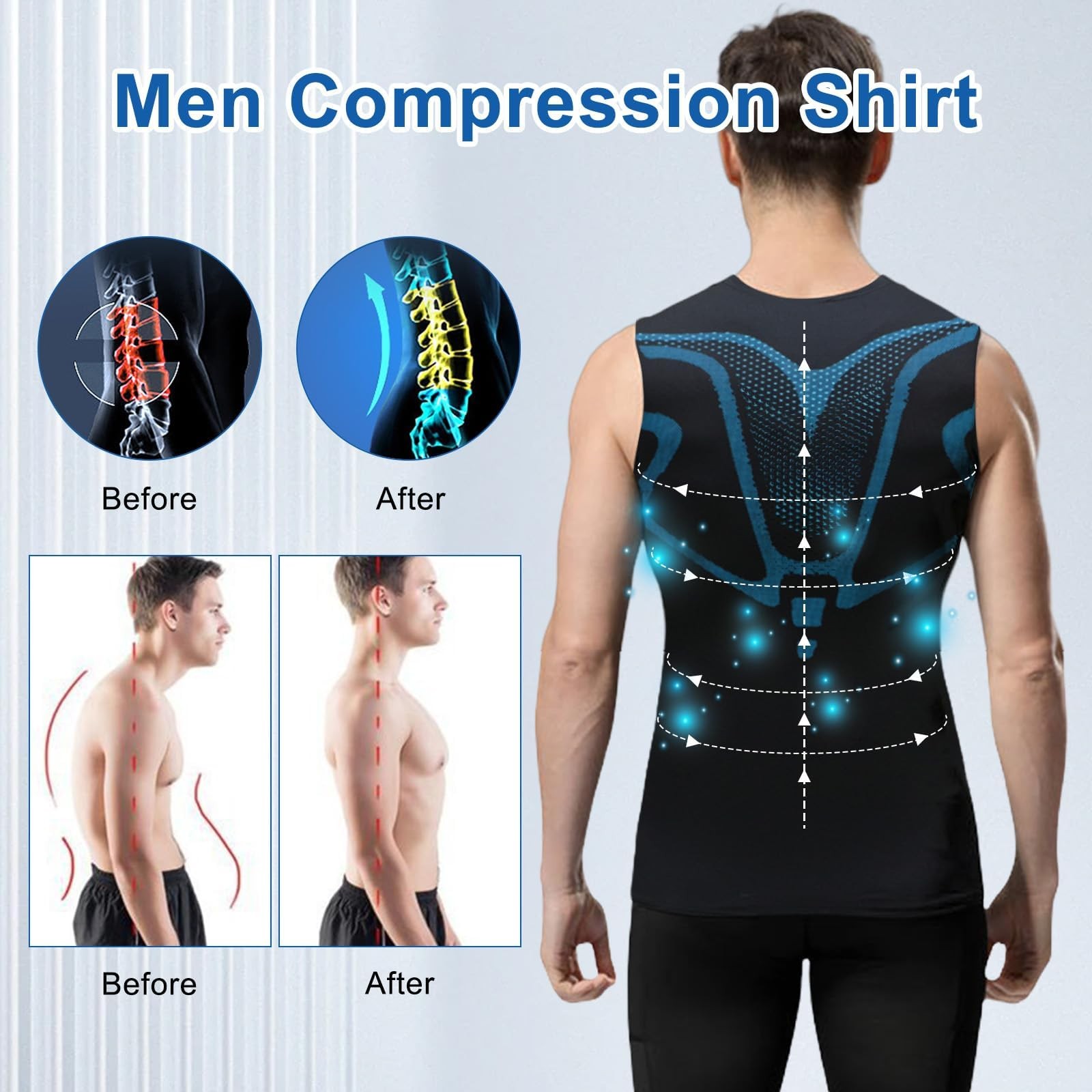 Mens Slimming Compression Shirt Undershirt Body Shaper Vest Tummy Control