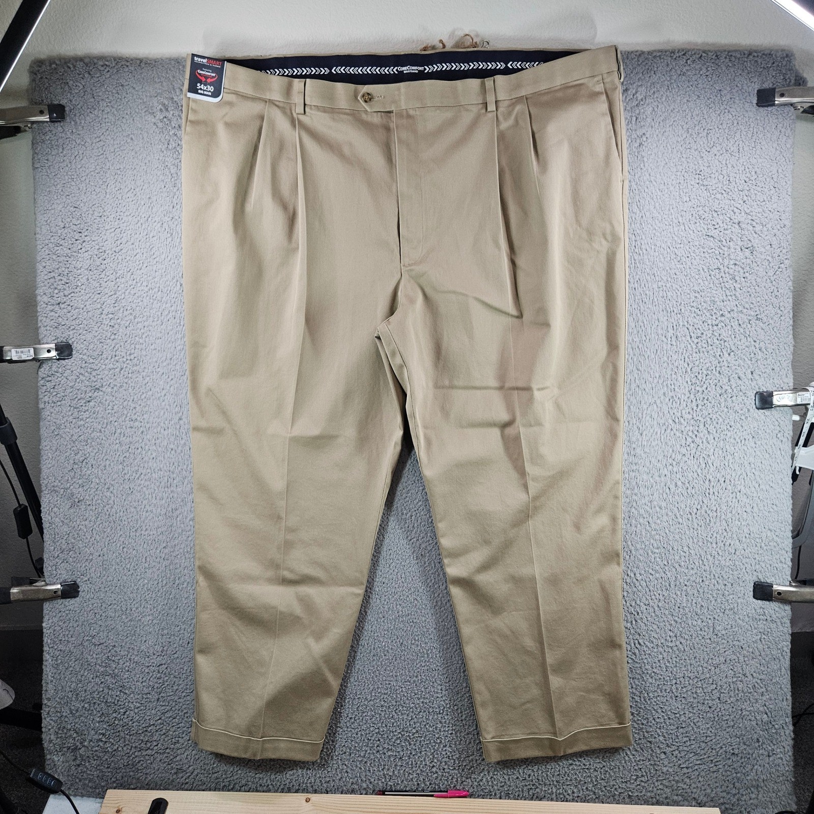 Roundtree & Yorke TravelSmart Pleated Khaki Pants Mens 54×30 Big Man NEW NWT