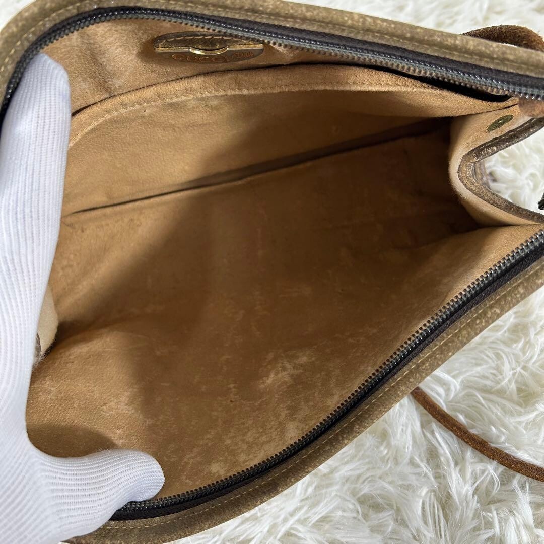 GUCCI Vintage GG Supreme PVC Shoulder Bag Beige Brown Gold Hardware Auth