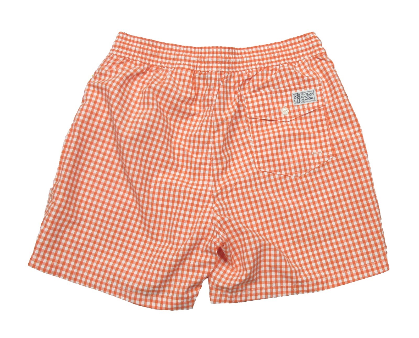 Polo Ralph Lauren Men’s Orange Gingham Check Graphic Swim Trunks