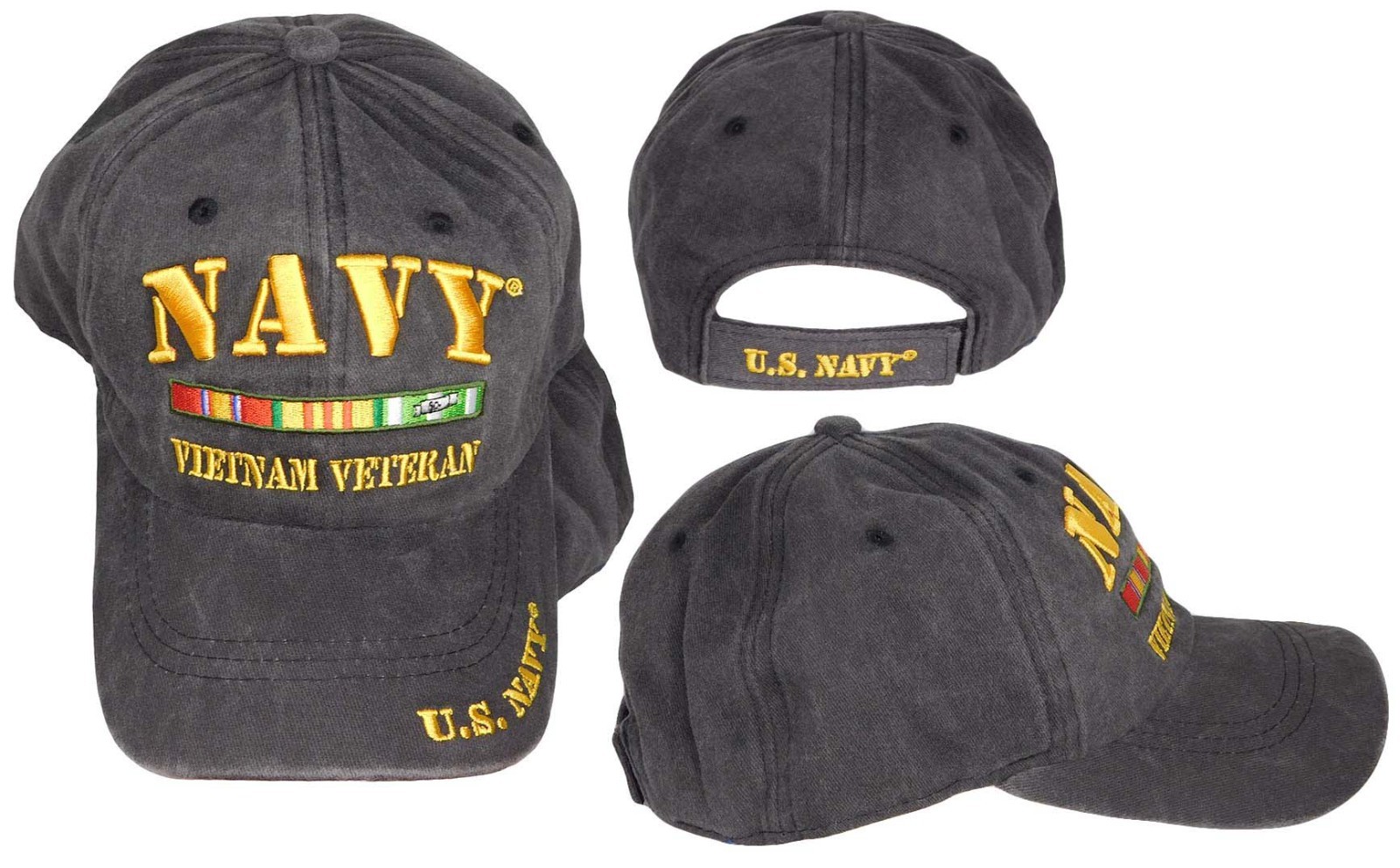 US Navy Vietnam Veteran Ribbon Grey Gray Cotton Embroidered Cap Hat – Licensed