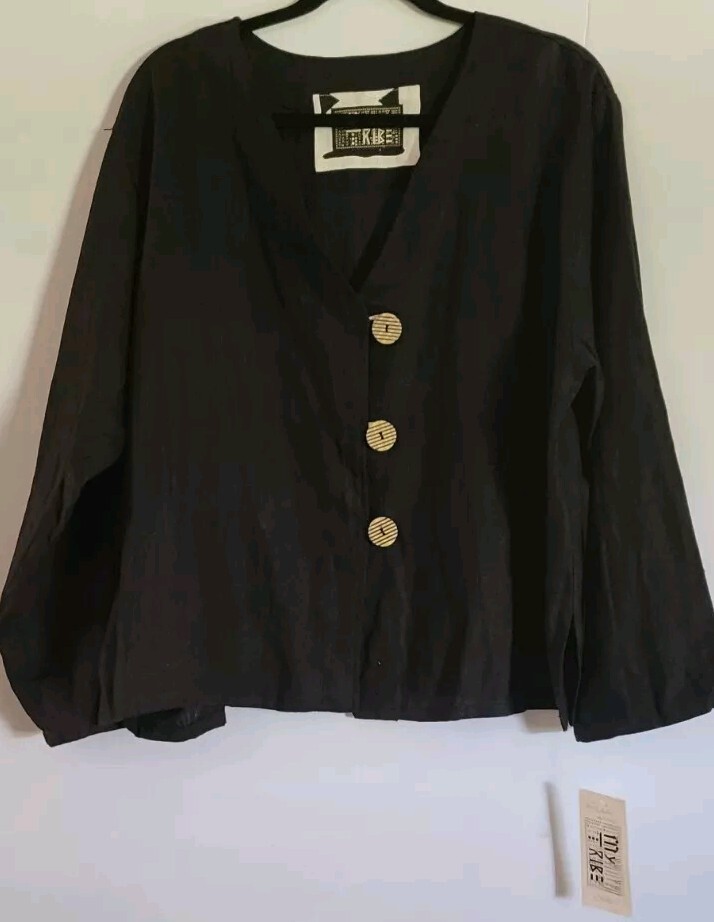 Joy Burton My Tribe Linen Jacket Hand Loomed & Dyed Applique Large Eclectic NWT