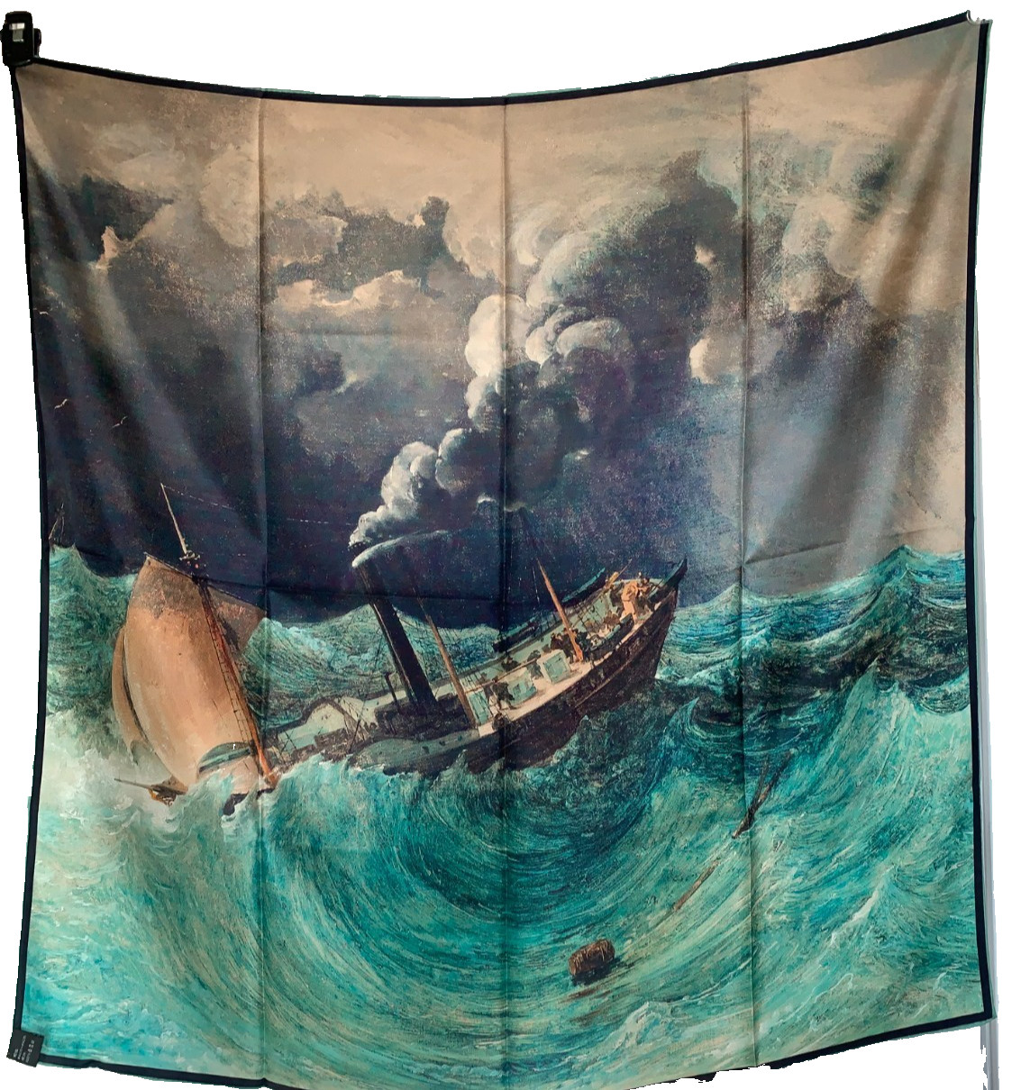 35″x35″Boat in Waves Print Pure Mulberry Twill Silk18momme Double-sided Scarf651