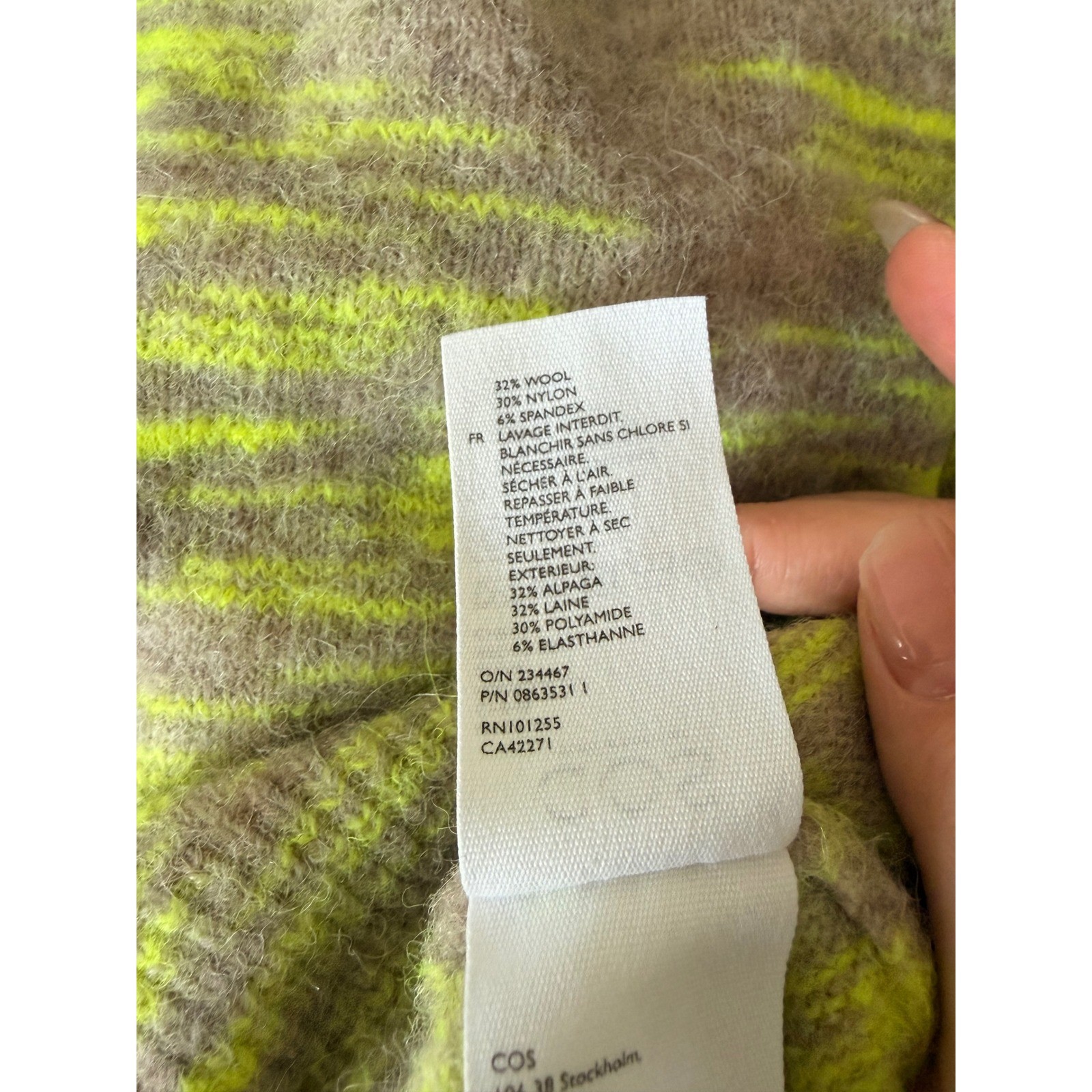 COS Alpaca Wool Blend Space Dye Short Sleeve Sweater Lime Green Taupe Medium