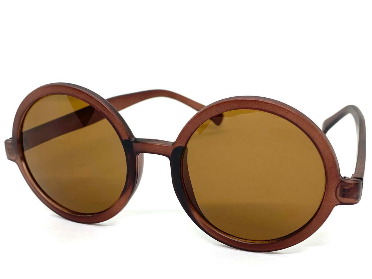 Men’s or Women Classic Vintage Retro Hippie Style SUN GLASSES Round Brown Frame