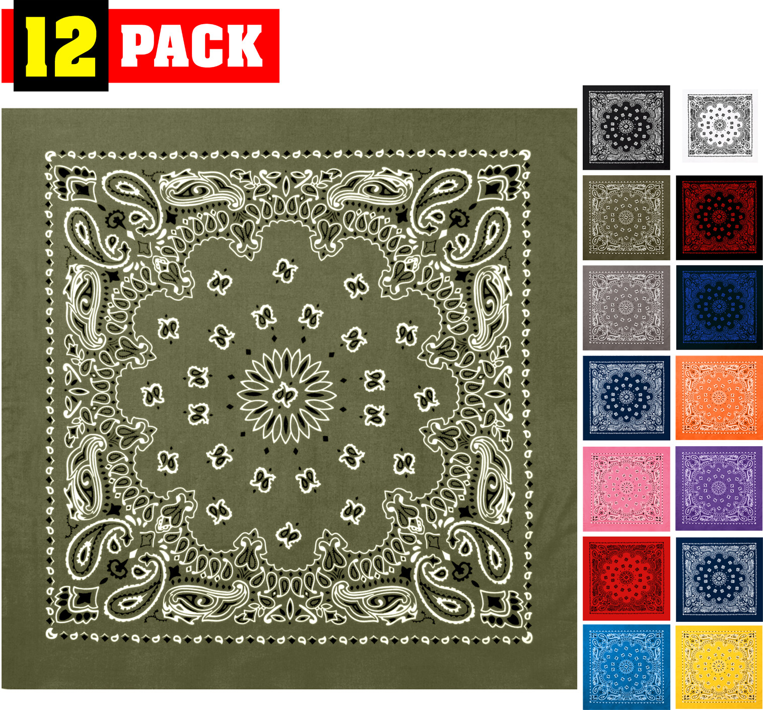12 Pack Trainmen Paisley Bandanas Cotton Head Cover Biker Do Rag Bandanna 22″