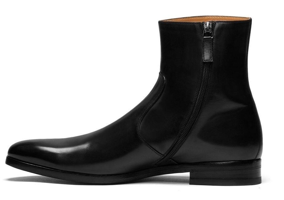 Handmade Mens Black SIDE ZIPPER LEATHER BOOTS WITH ANKLE BOOTS 7-8-9-10-11-12-13