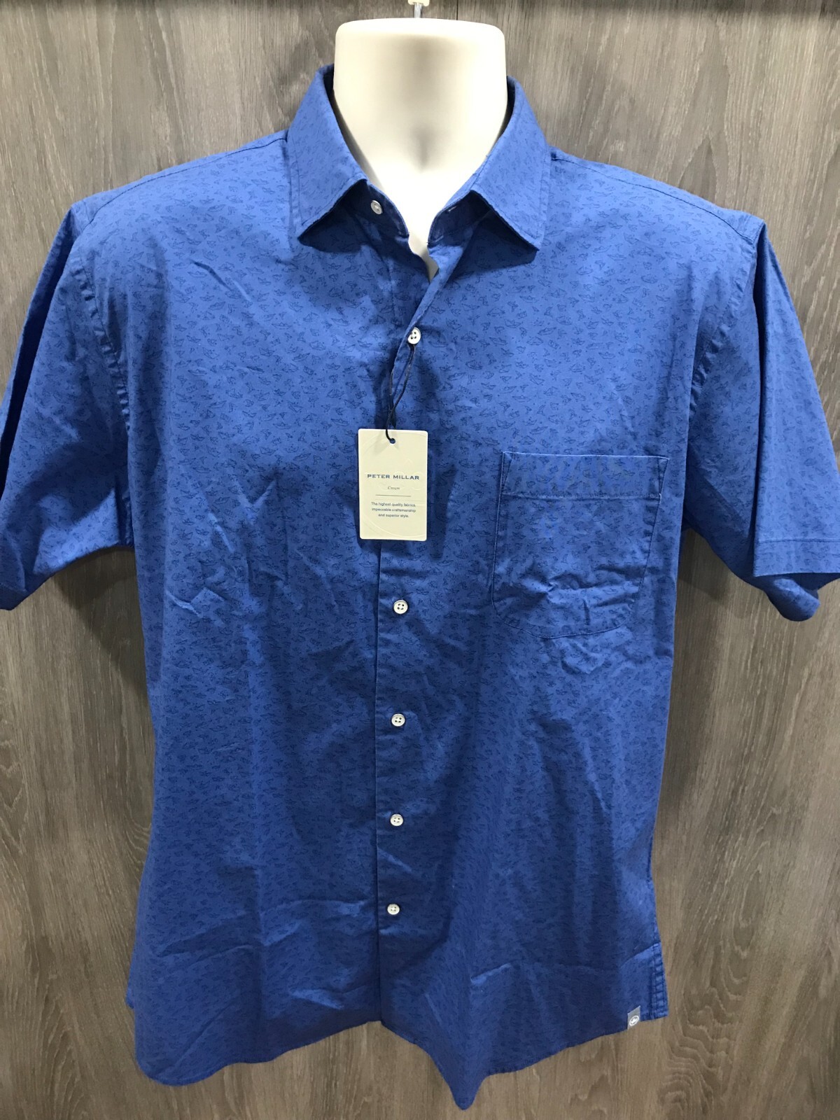Peter Millar Crown Men’s Size M Moon Blue Printed Sport Shirt $155 NWT