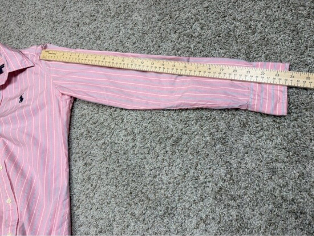 Ralph Lauren Sport Button-Down Shirt Pink Striped Long Sleeve Cotton Size 8