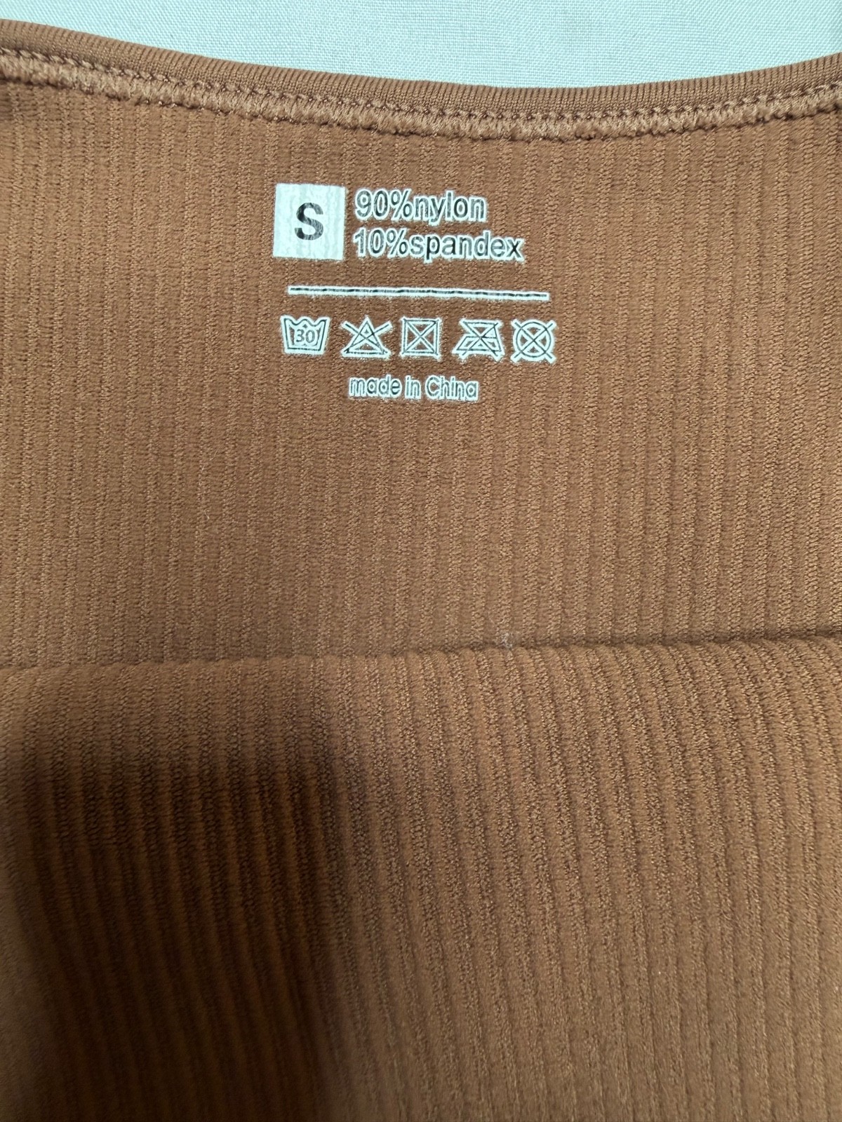 Brown Ribbed Seamless Bodycon Mini Dress Adjustable Strap Stretch Size S