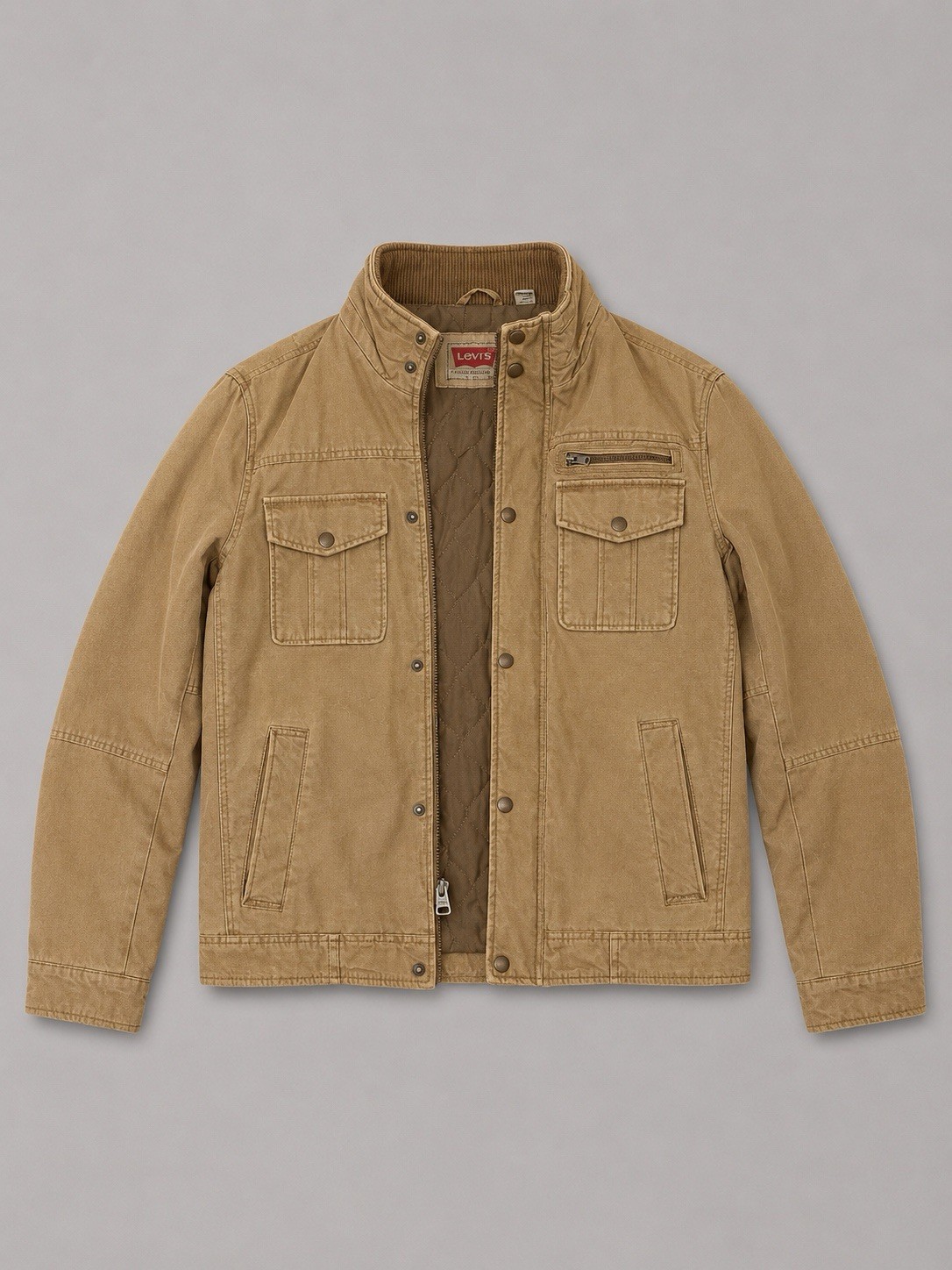 Levi’s Men’s Brown Quilted Lined Jacket M Zip/Snap Stand-Up Collar