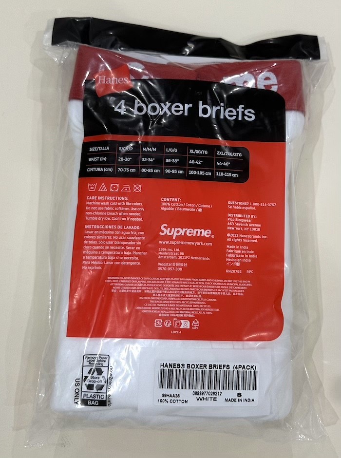 Supreme x Hanes Boxer Briefs (4 pack) White S Small