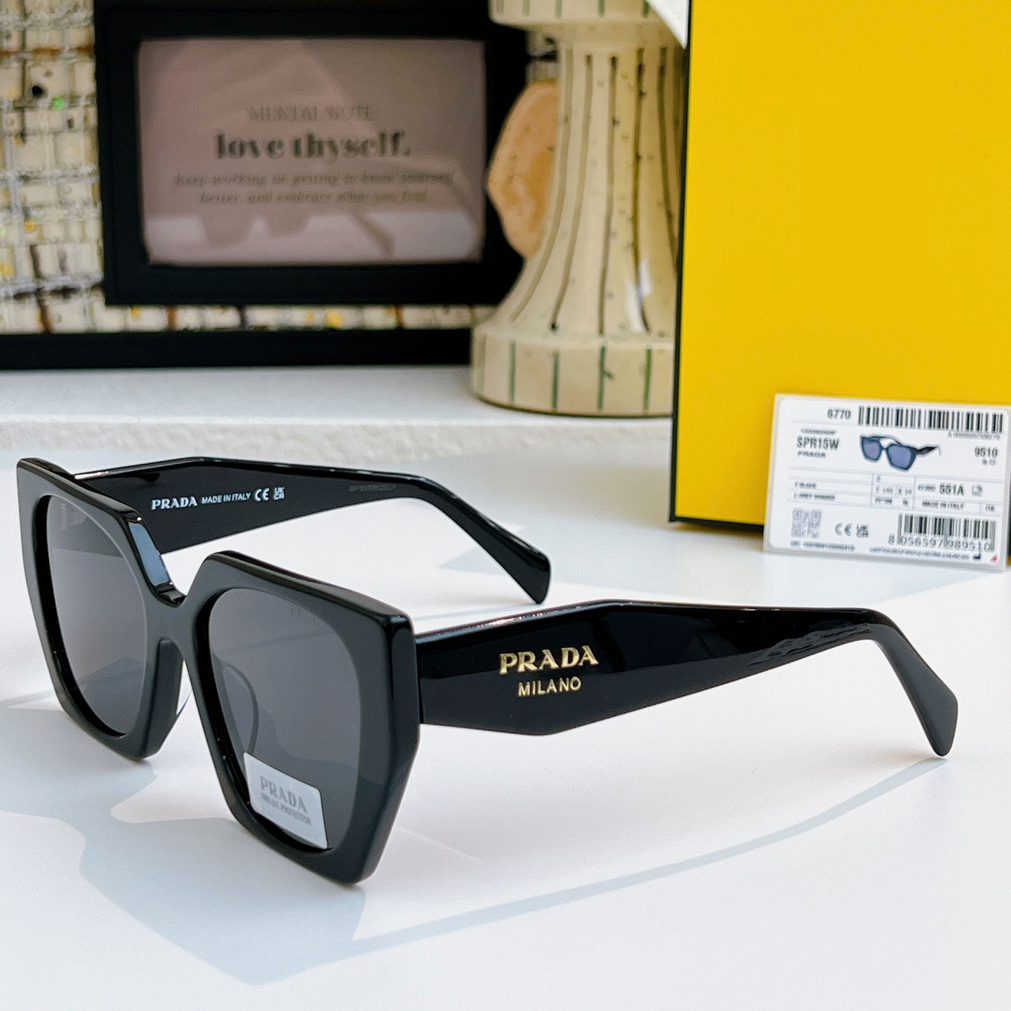 Prada PR 15WS Sunglasses Authentic Unisex Black Oversized Square UV400 w/ Box