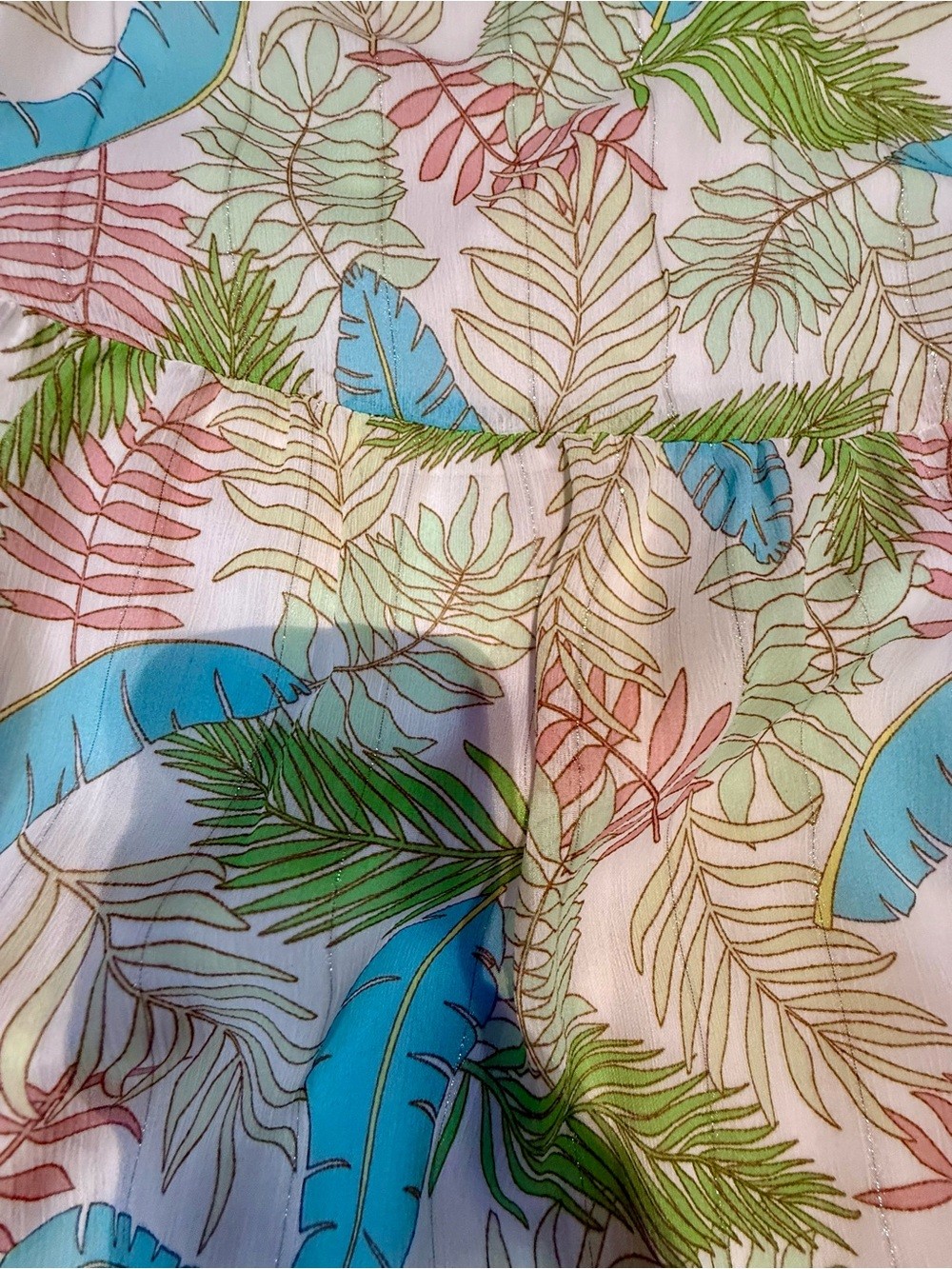 ESQUALO White Midi Dress with Blue and Green Leaf Print