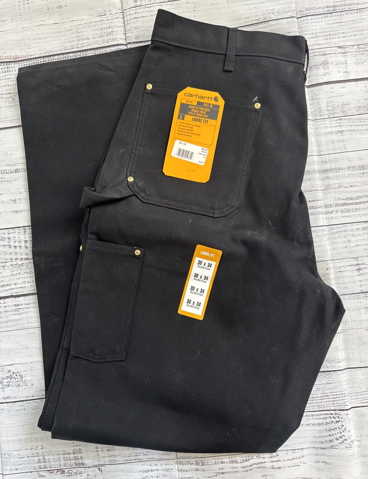 CARHARTT B01-M Men’s 38 x 34 Loose Fit Double Knee Black Duck Utility Work Pants