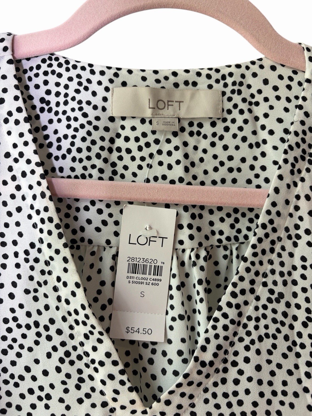 LOFT Women’s White/Black Polka Dot V-Neck Sleeveless Blouse Top Size S