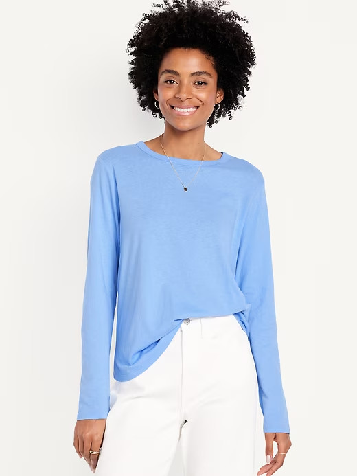 NWT Old Navy EveryWear Crewneck Long-Sleeve T-Shirt Tee Shirt Blue Women M