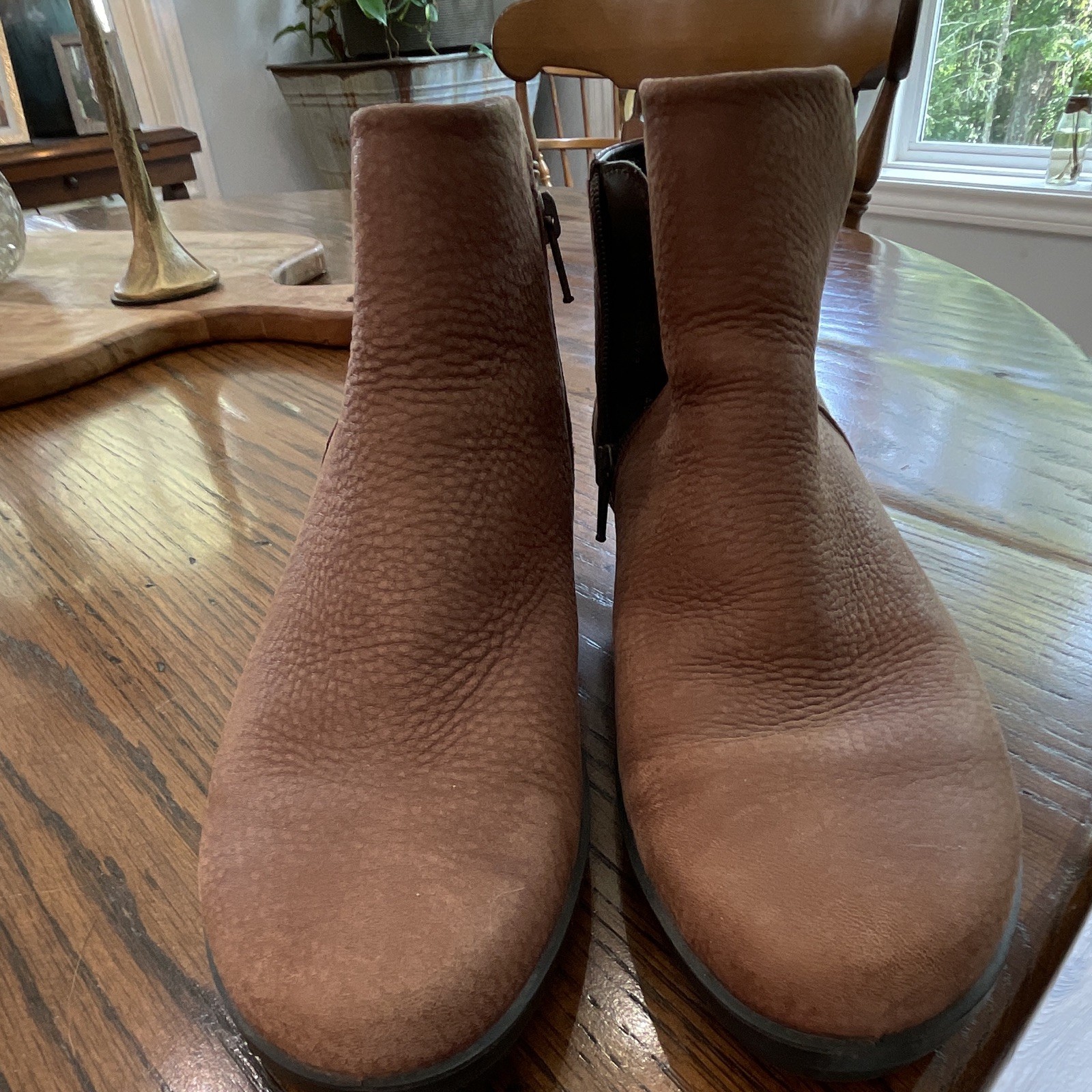 ECCO Women’s Brown Leather Ankle Bootie Wedge Side Zip Round Toe AU 40