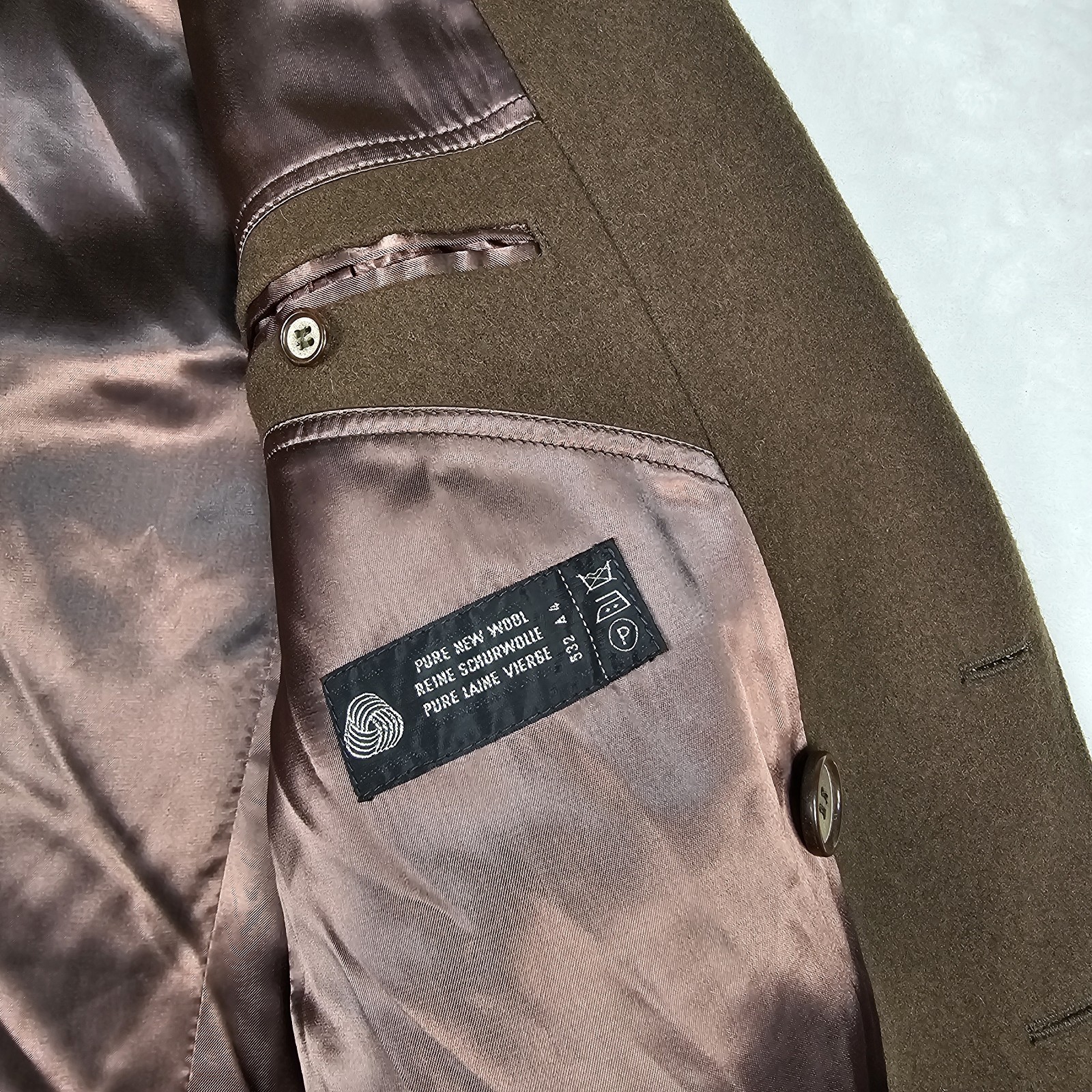Vtg Double Breasted Wool Coat Men 40S Peak Lapel Flannel Olive Green Heavyweight