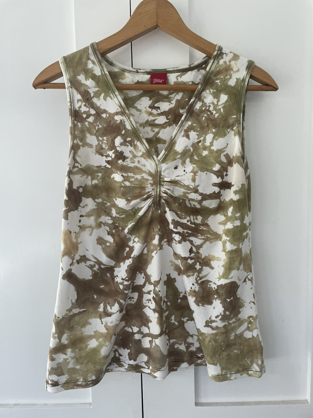 Glima Green Tie Dye Tank Top Sz. Large. Ruched at Chest
