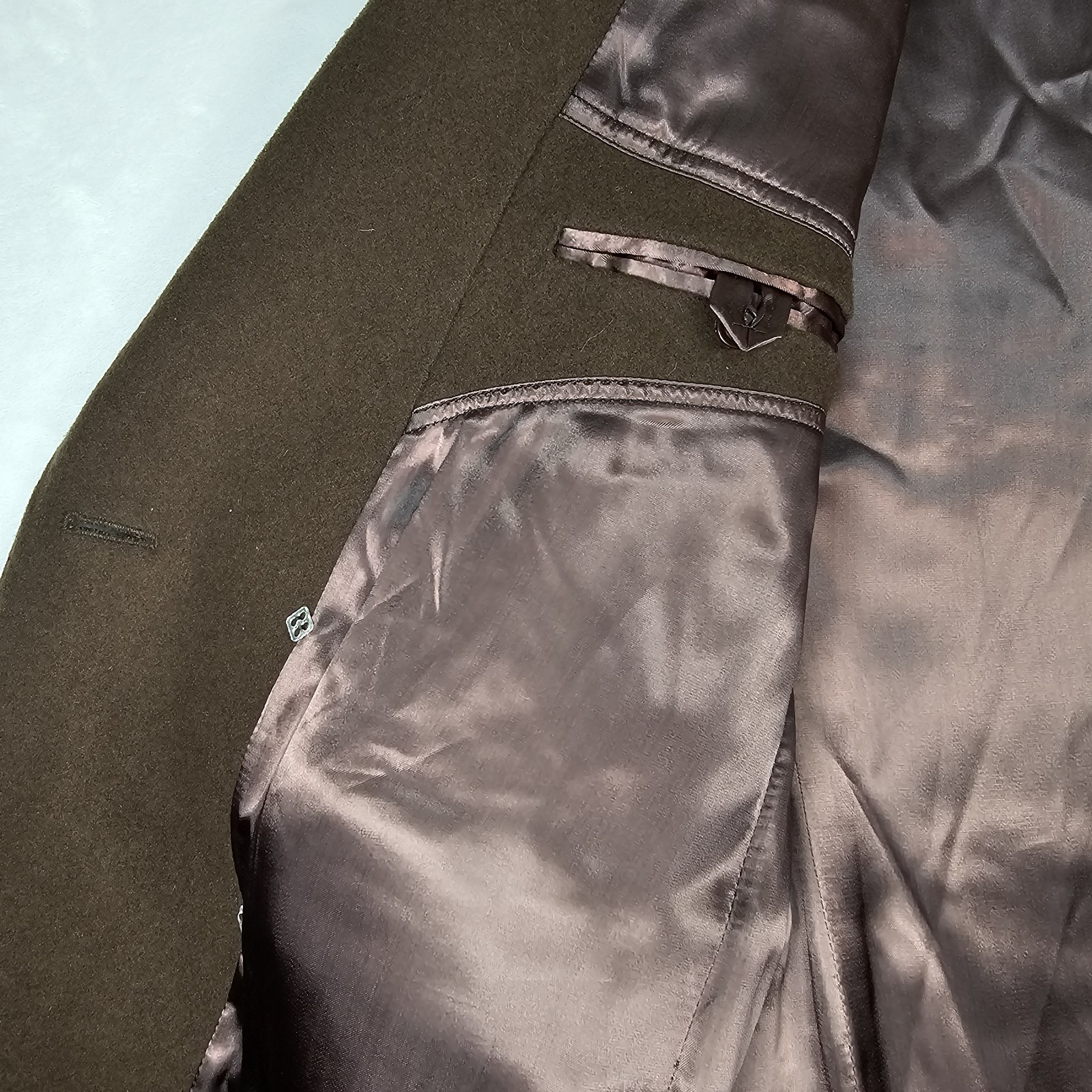 Vtg Double Breasted Wool Coat Men 40S Peak Lapel Flannel Olive Green Heavyweight