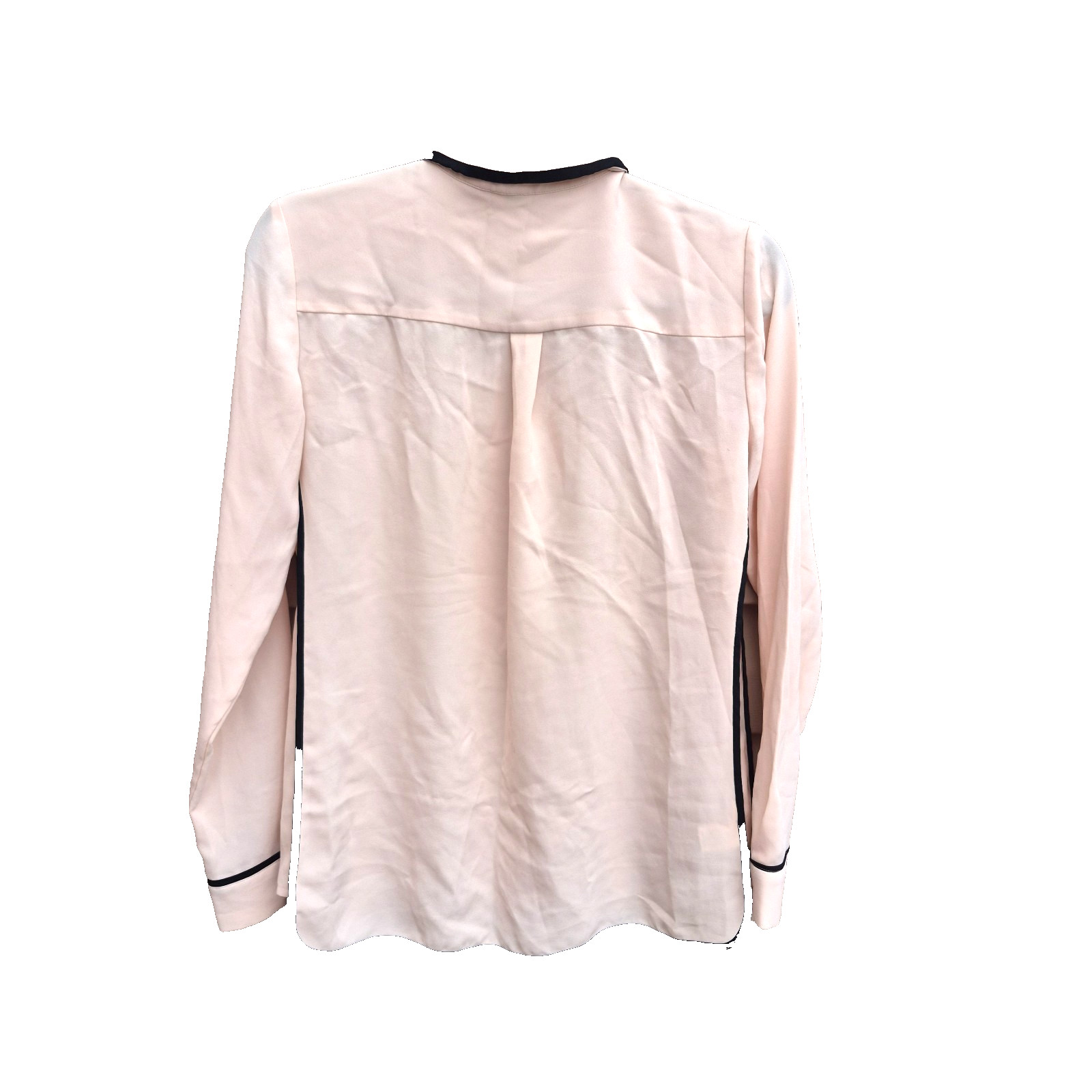 Ann Taylor Cream Contrast Trim Collared Front Button-Up Long Sleeve Blouse Sz s