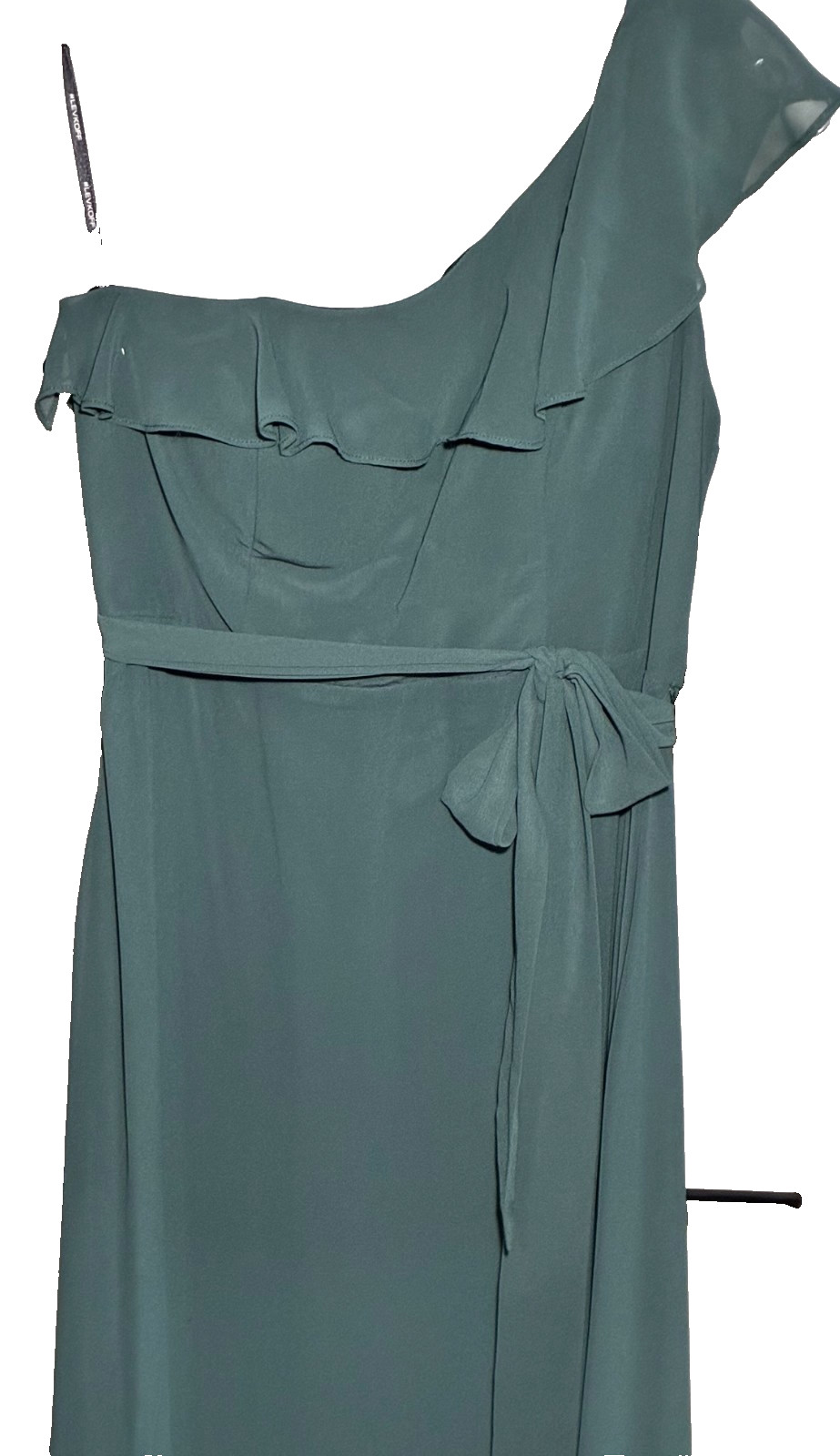 NWT-B Levkoff 7130 Chiffon 1 Shoulder Dress w/Ruffle (Evergreen)-Sz 12 MSRP $183