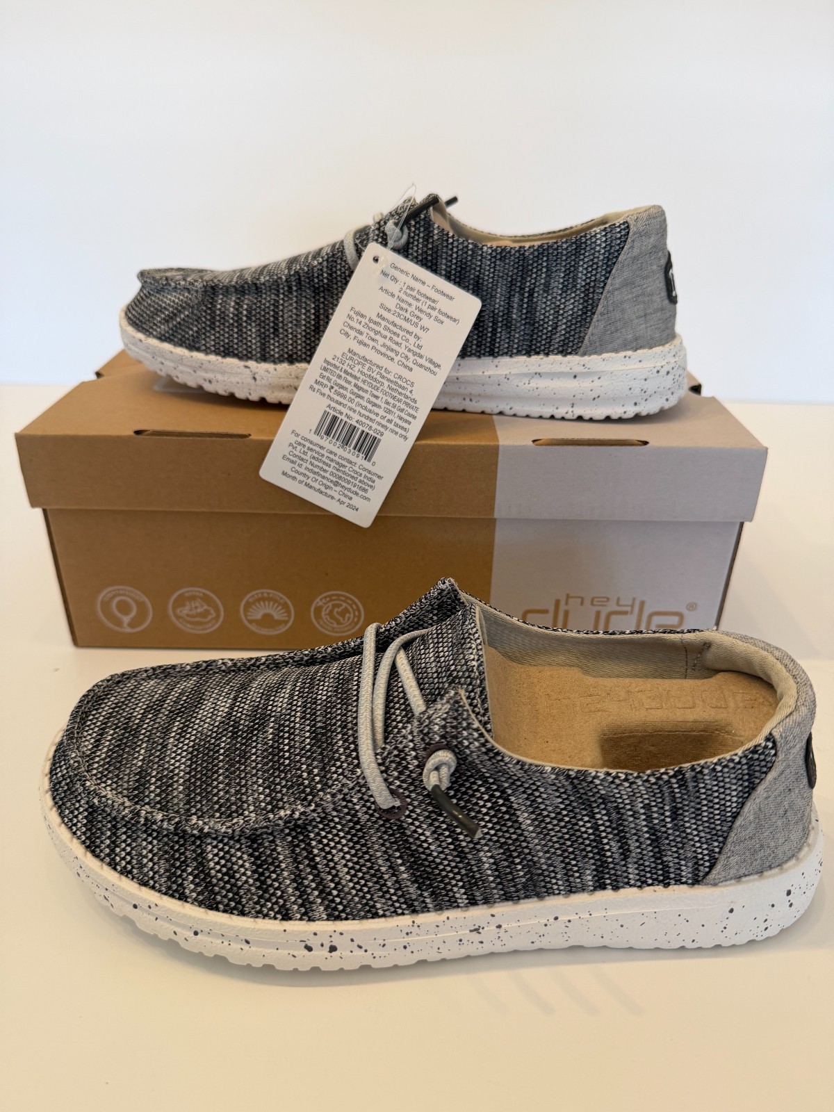 Hey Dude Wendy Sox Dark Grey Womens Size 7 NEW