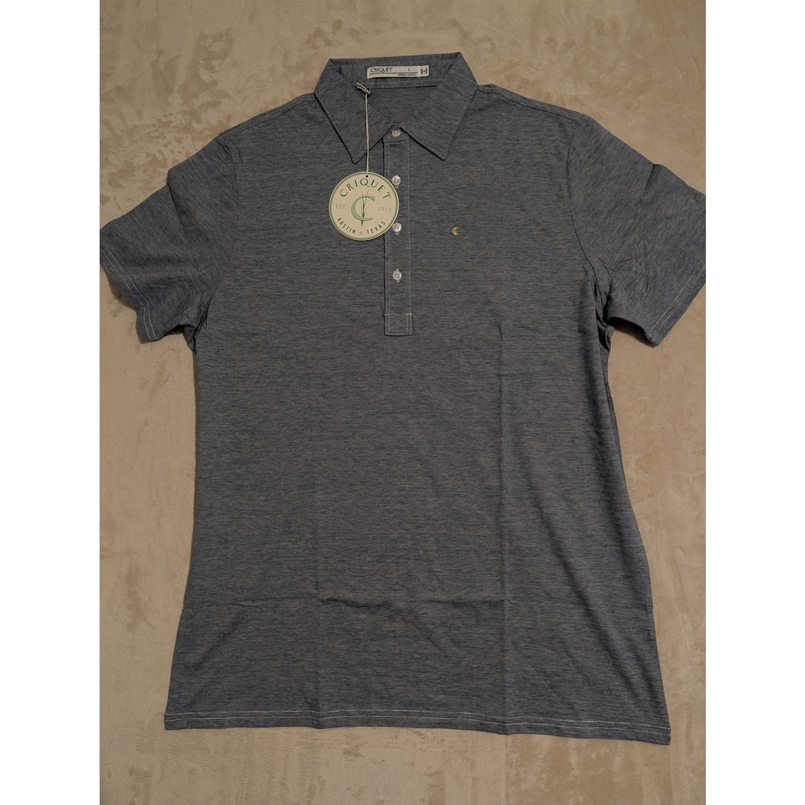 Criquet Mens Player Polo Shirt Dark Blue Heathered Large Organic Cotton Golf NWT