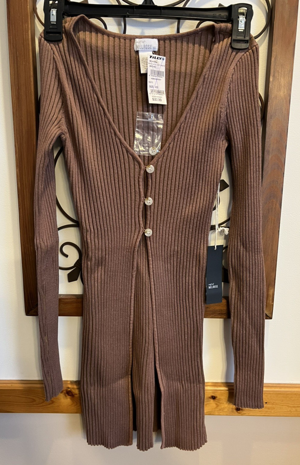 West Of Melrose Fly Away Brown Ribbed Cardigan Sweater Size XS NWT