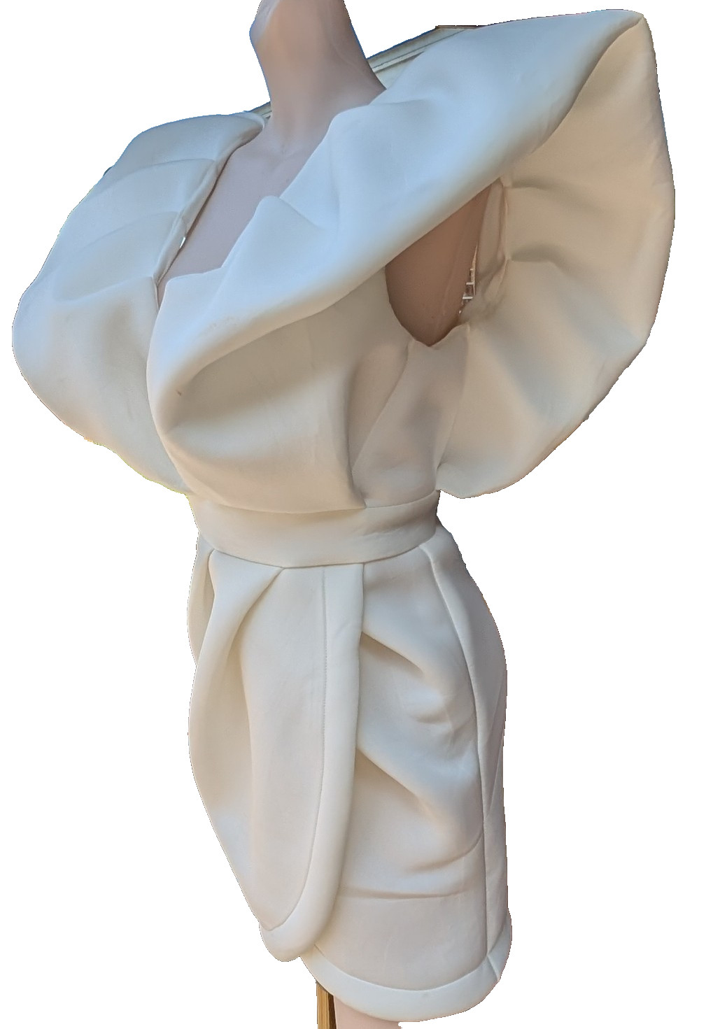 Bridal Wedding Elegant Deep Plunge V-Neck High Low Puffy Ruffle Mini Dress White