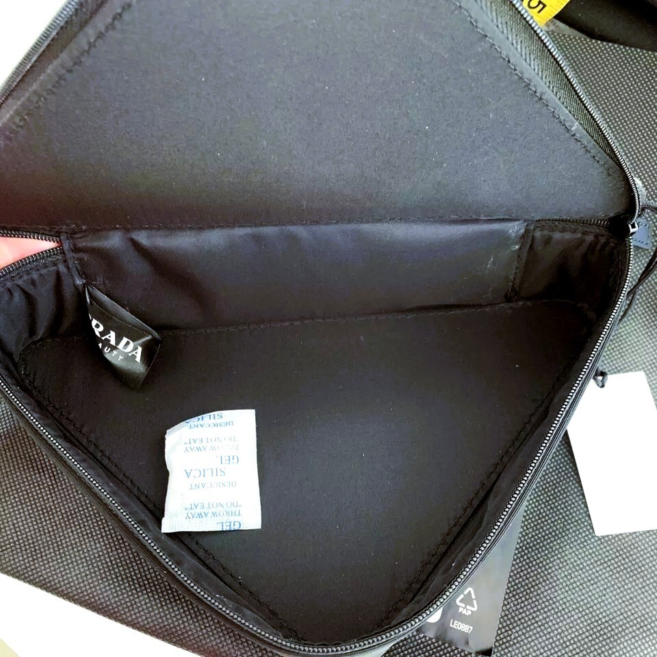 Prada Triangle Clutch Bag Cosmetic Pouch Pink & Black NWT