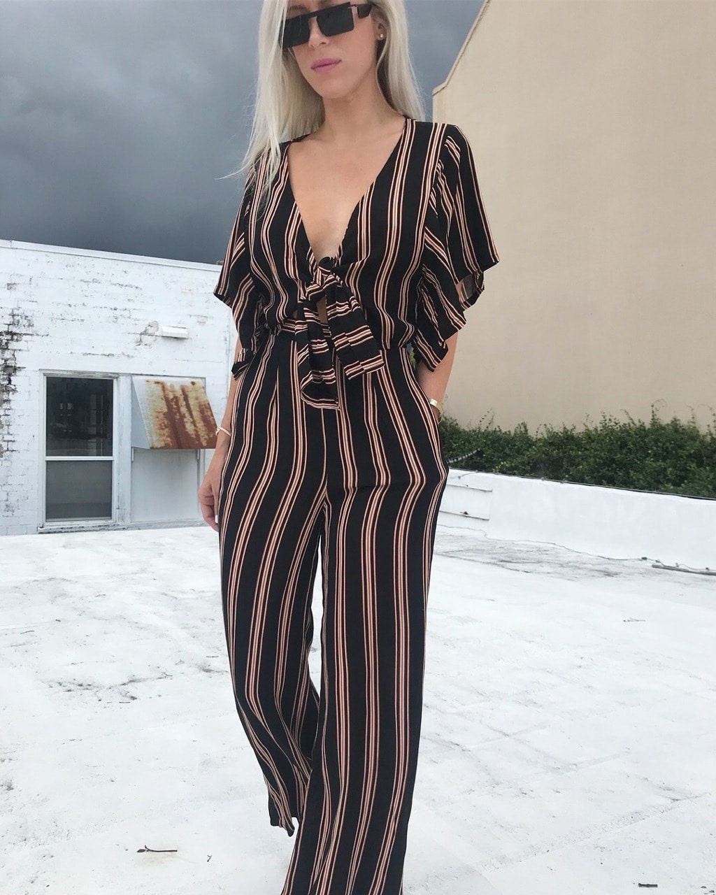 Long Front Tie Hi waisted wide Jumper
