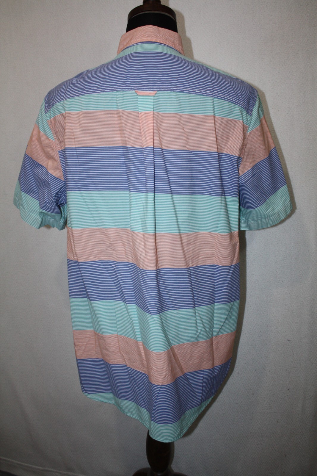CHAPS Sz XL Lightweight Easy Care Bright Colorblock Stripe Button Front Shirt