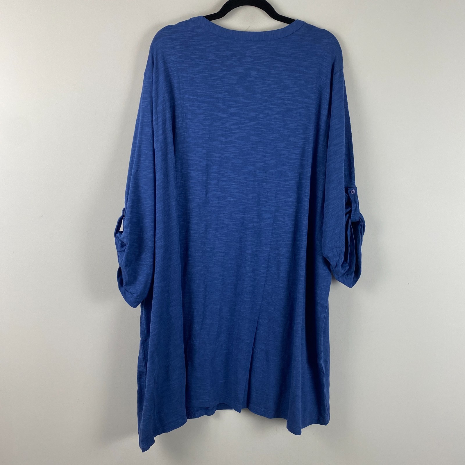 Catherines Embroidered Button Front Tunic Size 5X Blue Floral Cotton Modal