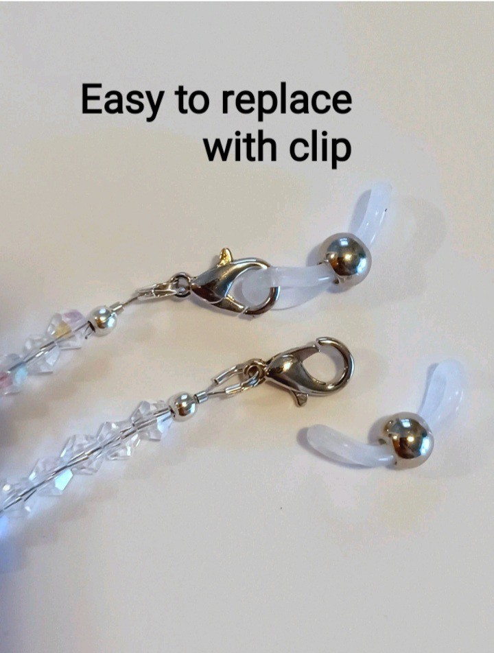 EYEGLASS CHAIN 27″ METALLIC BLUE Beaded Strap Reading Glasses iCandy w/ CLIPS