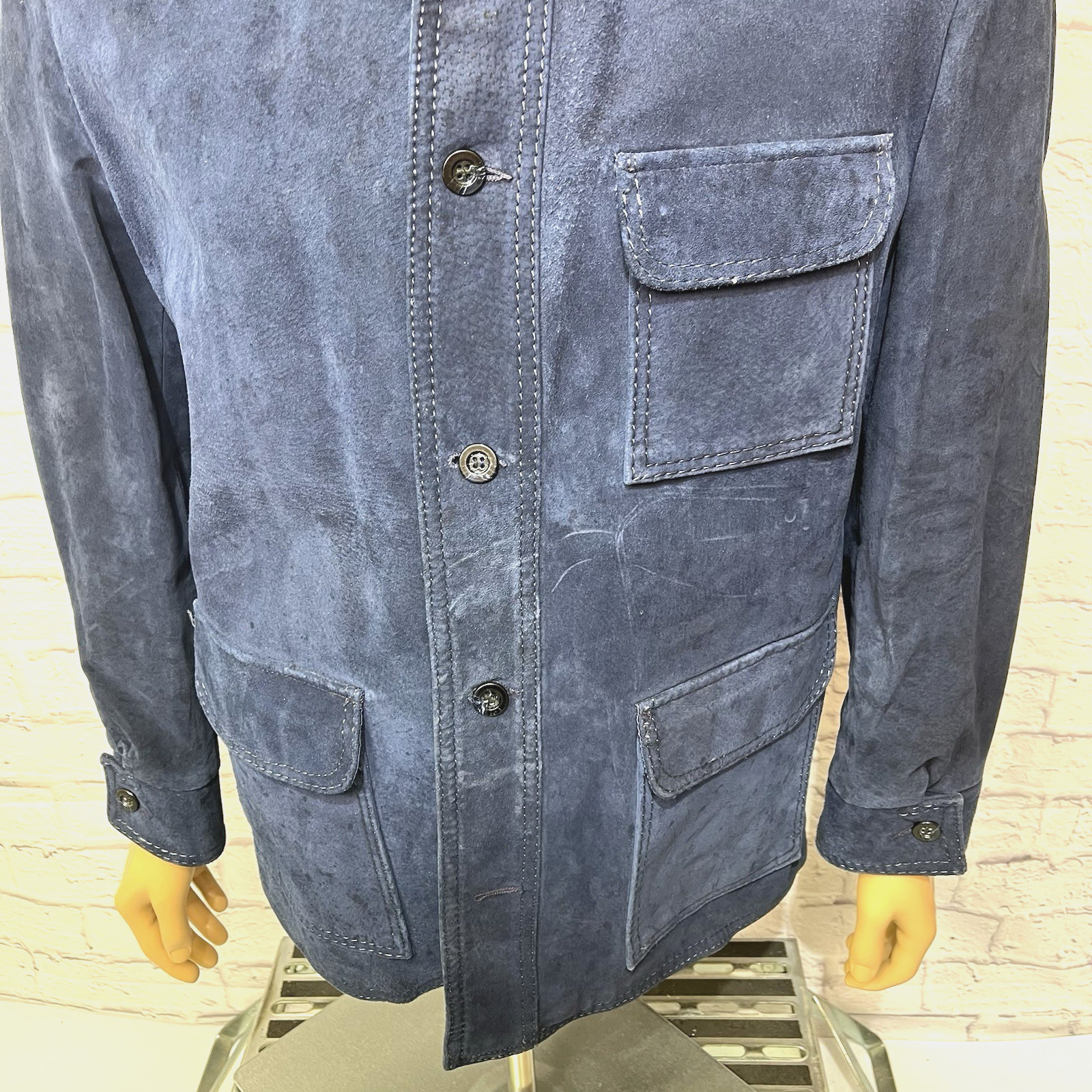 Vintage 60s 70s Men’s Cresco Blue Suede Leather Jacket Size 46 Chore Coat Safari