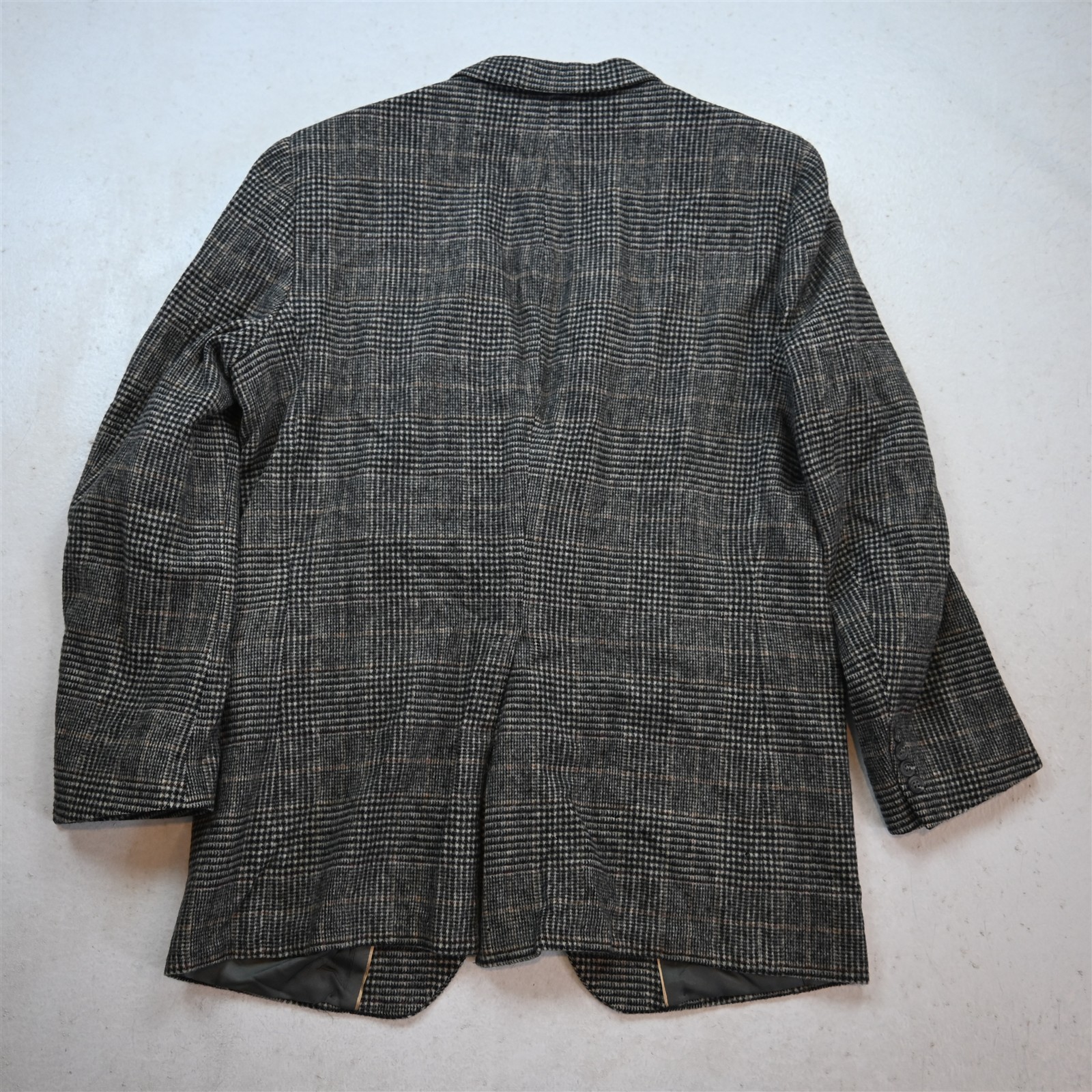Vtg USA 42R Gray Glenn Check 100% Wool Thick Flannel Blazer Jacket Sport Coat