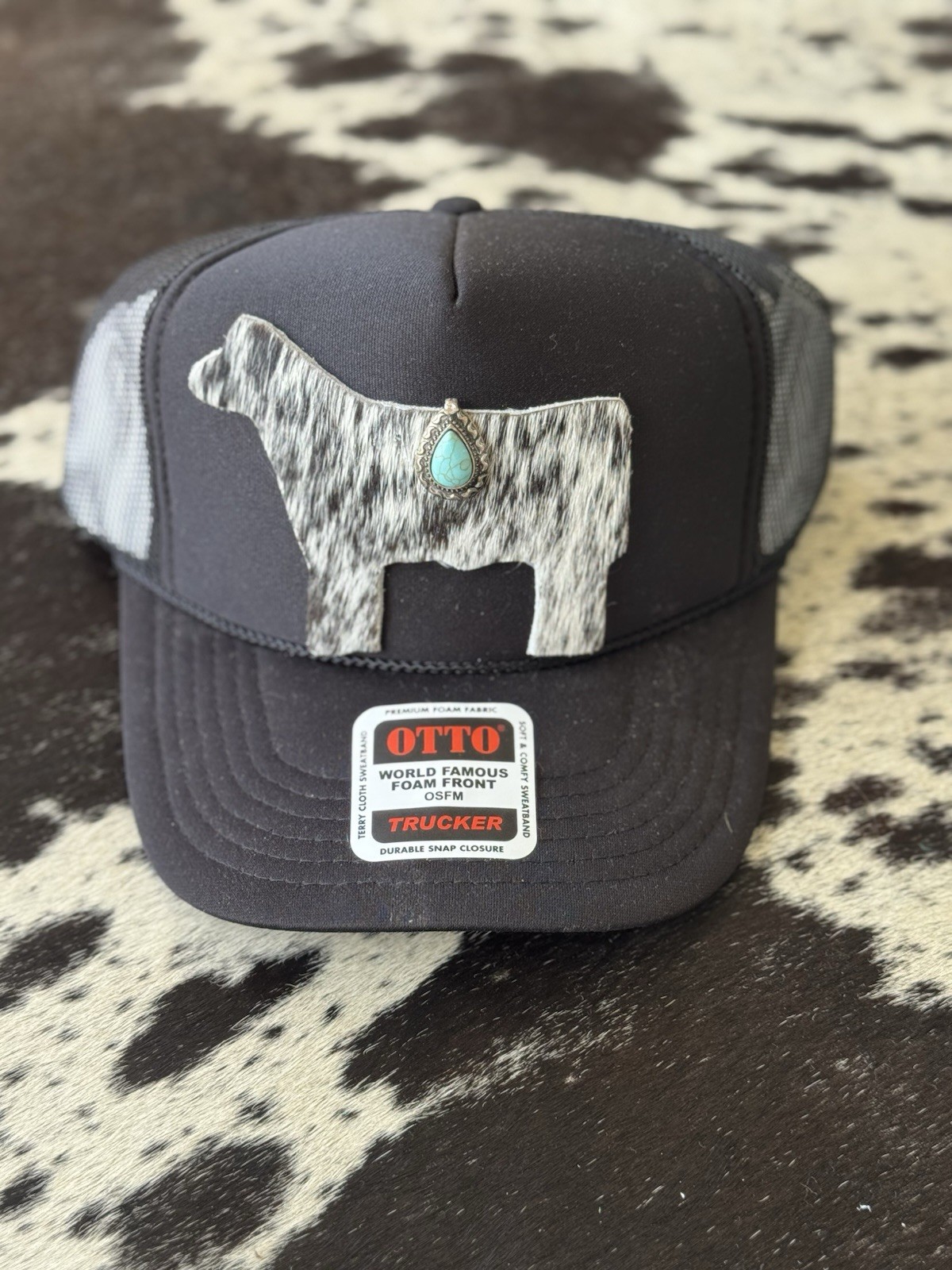 OTTO Trucker Hat Mesh Back Adjustable cowhide Turquoise hat