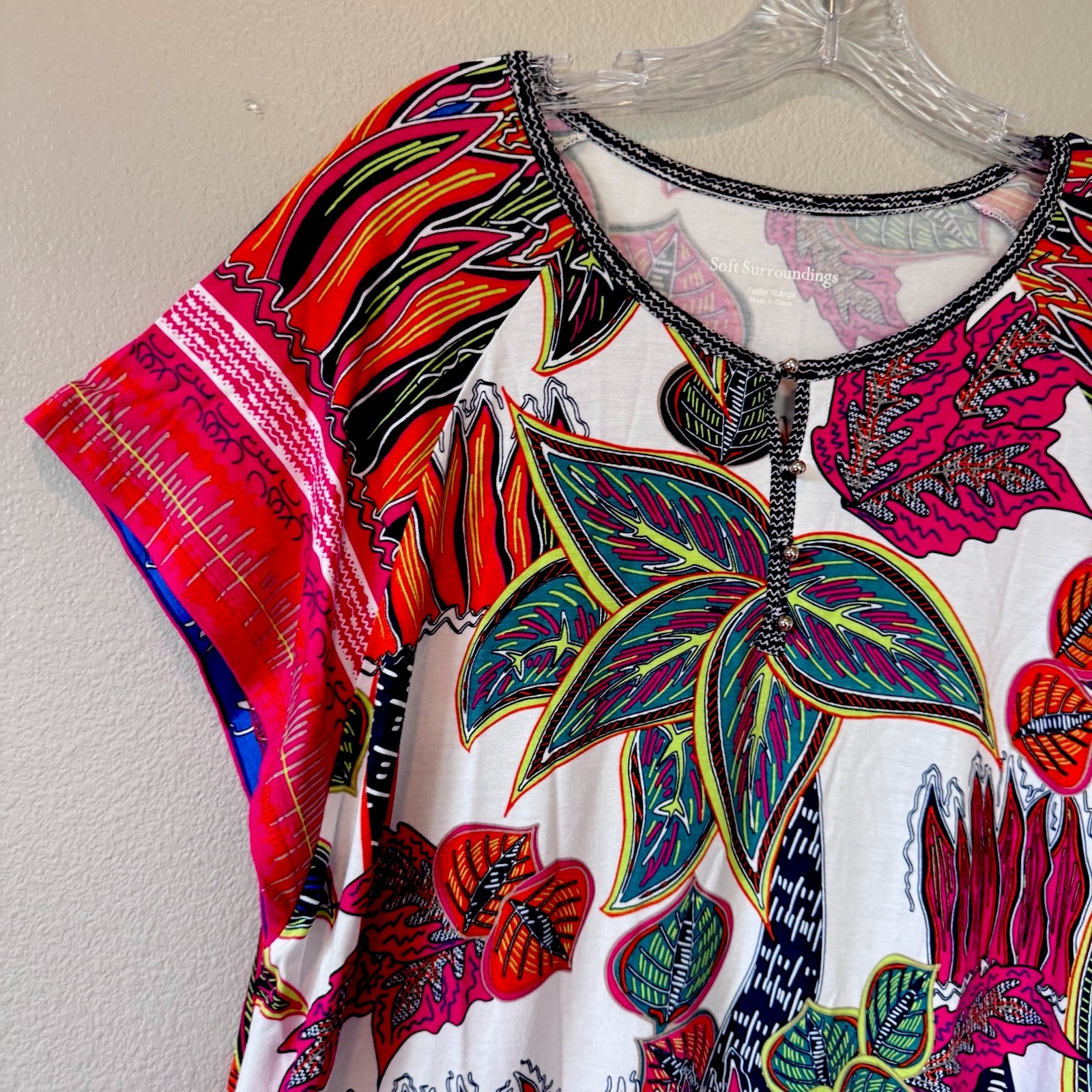 Soft Surroundings Viscose Jersey Brilliant Multicolor Print Peplum Top XL P