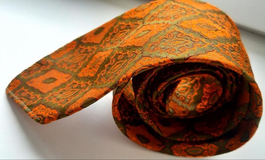 BELVEDERE GoldStar Tie Men’s Orange/Olive Rhombus Floral Geometric L-52″ W-2.7″