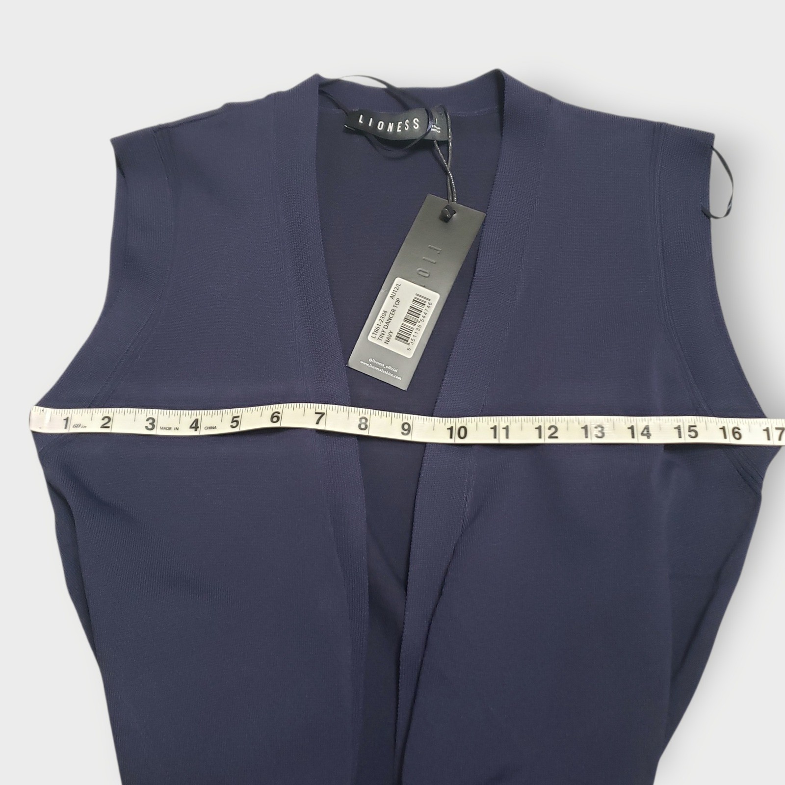 NWT Lioness Tiny Dancer Top Navy Blue Sz L Deep Plunge V-Neck Faux Wrap Tie Crop