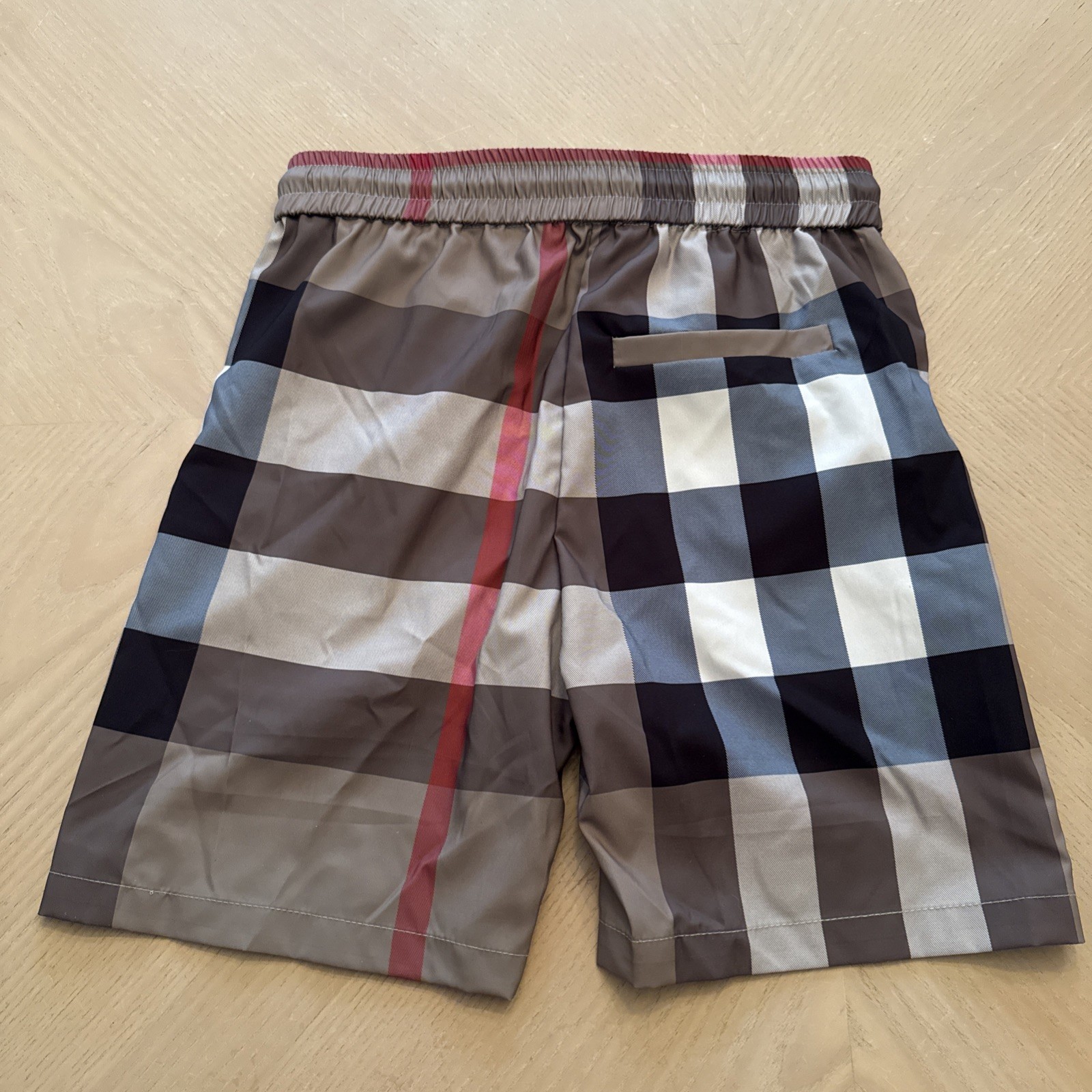 Burberry Boy’s Teens Checker Silk Swim Trunks Draw Shorts Beige Waist Size M